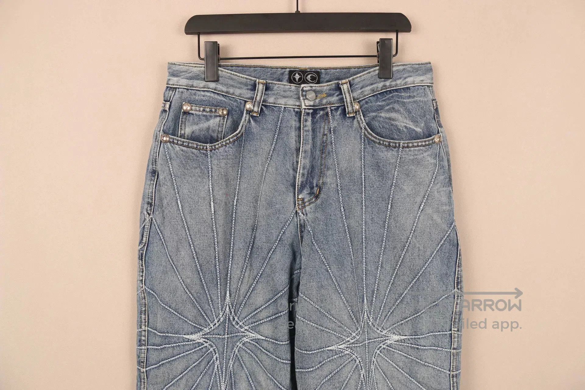 Japanese Brand Thug Club FW23 Ray Embroidery Jeans. Size US 32 / EU 48 - 2 Thumbnail