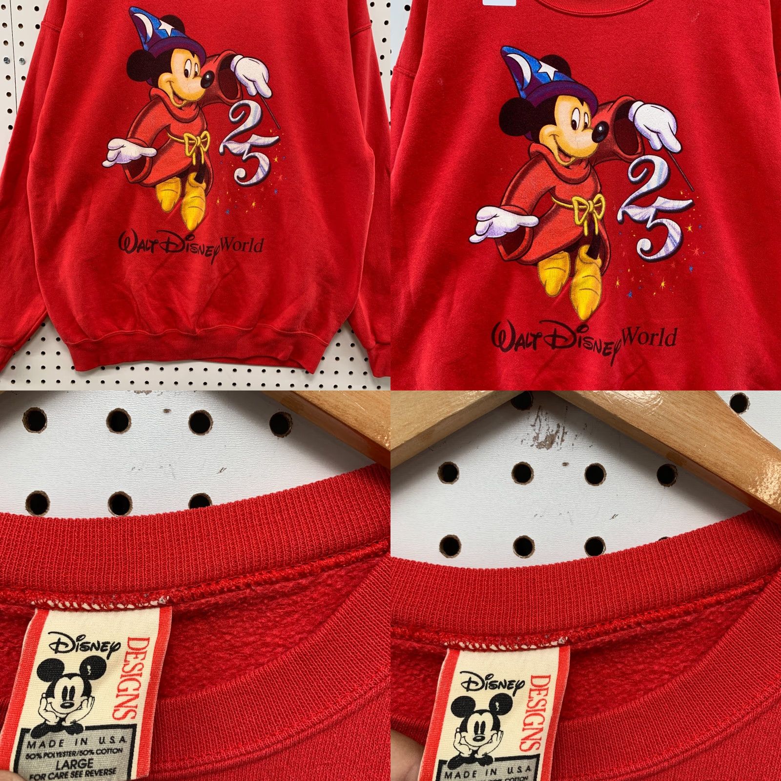 4SDESIGNS VINTAGE Mickey Designs Sweatshirt Crewneck Adult Large Red 90s Mickey Mouse USA 25th Theme Mens Size US L / EU 52-54 / 3 - 8 Thumbnail