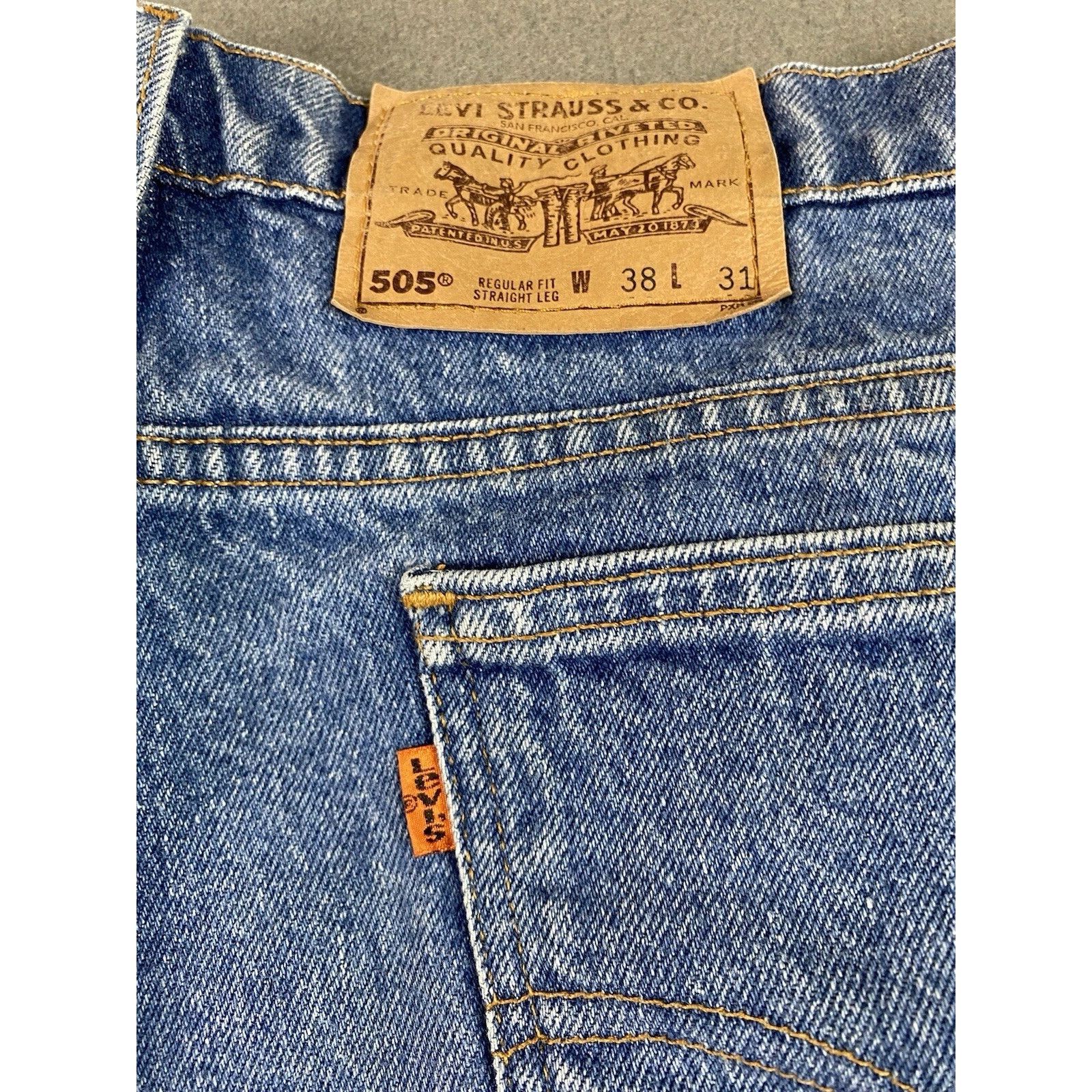 Levi's Levis-505 Jeans Blue Straight Distressed 1997 USA Orange Tab Size US 38 / EU 54 - 10 Thumbnail