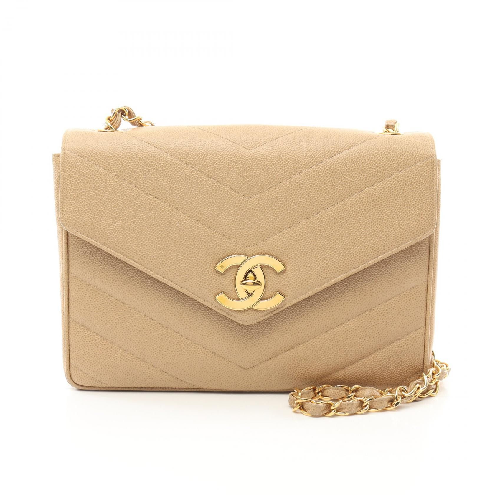Chanel Chanel V Stitch Leather Shoulder Bag Leather Shoulder Bag in Beige, Women's