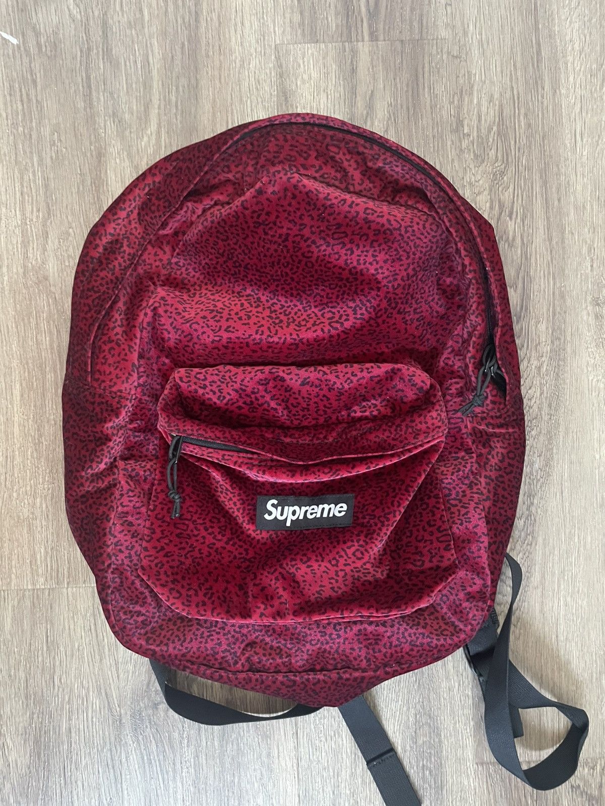 Supreme RED LEOPARD VELVET BACKPACK | Grailed