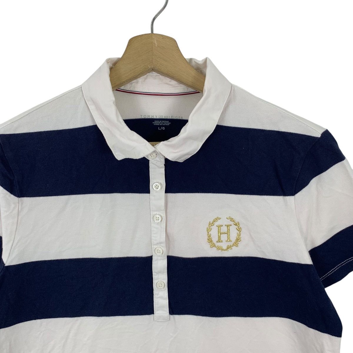 Tommy Hilfiger TOMMY HILFIGER USA Gold Crest Logo Striped Polo Tee Shirt Size L / US 10 / IT 46 - 4 Thumbnail