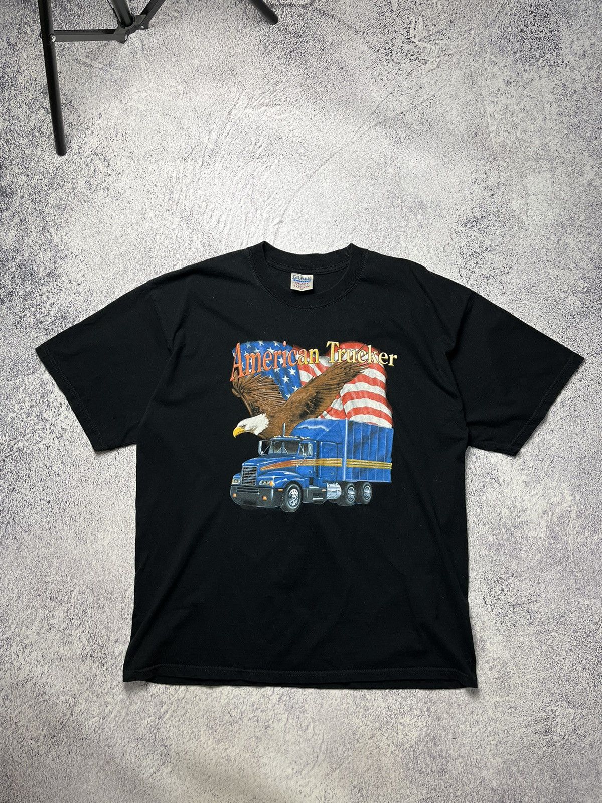 Gildan Vintage American Trucker T-Shirt 90s Flag Trucking Size US XL / EU 56 / 4 - 1 Thumbnail