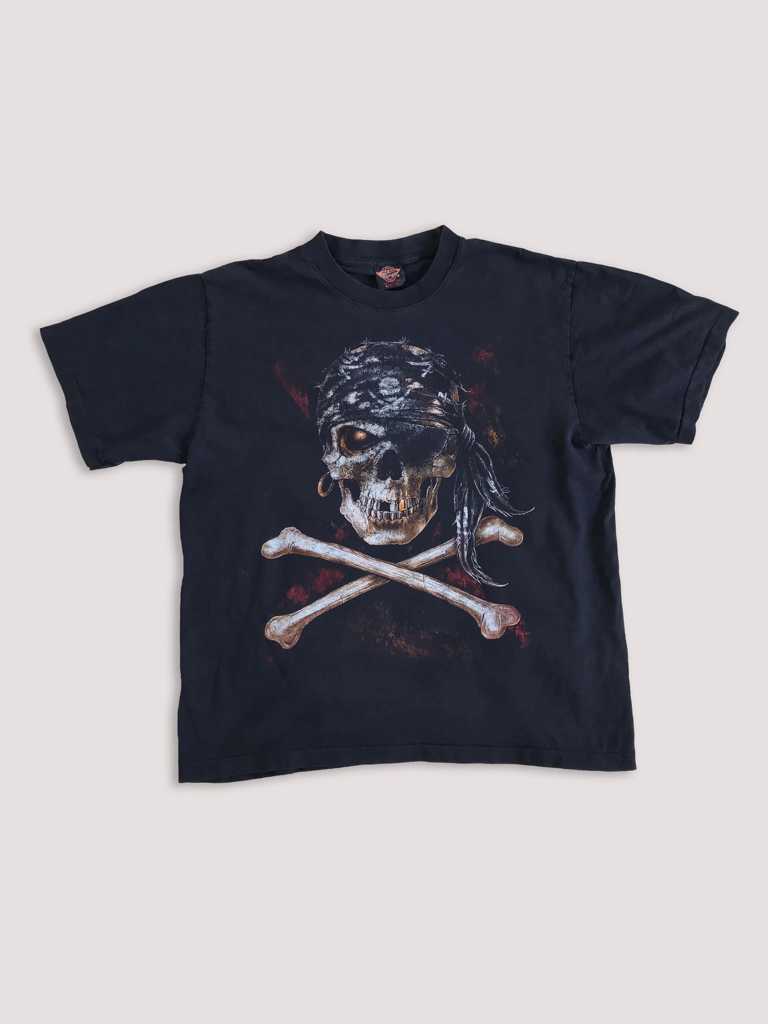 Vintage 90s ROCK EAGLE Pirate T shirt Single Stitch Tee Skull Flag Size US M / EU 48-50 / 2 - 1 Thumbnail