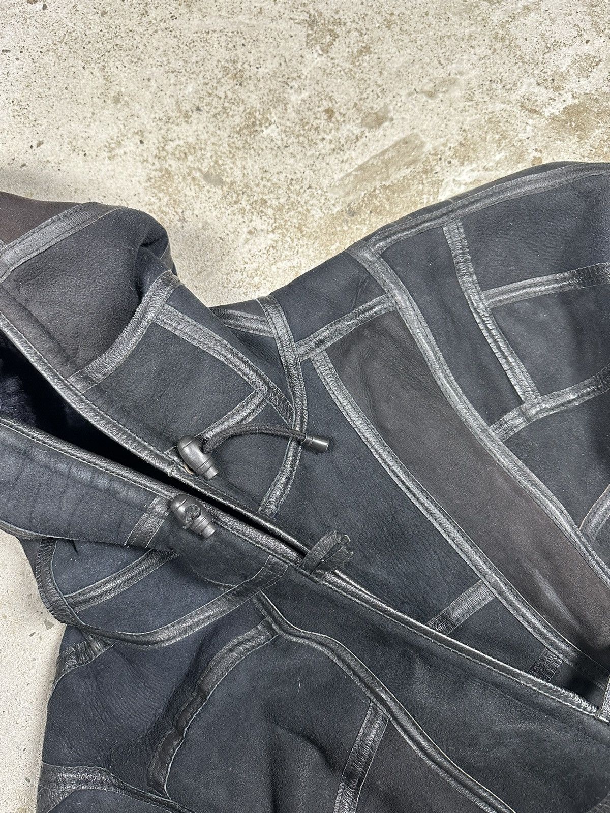 Leather × Vintage ‼️ Vintage 90s Black Leather Patchwork Coat Jacket Hooded Size US L / EU 52-54 / 3 - 12 Thumbnail