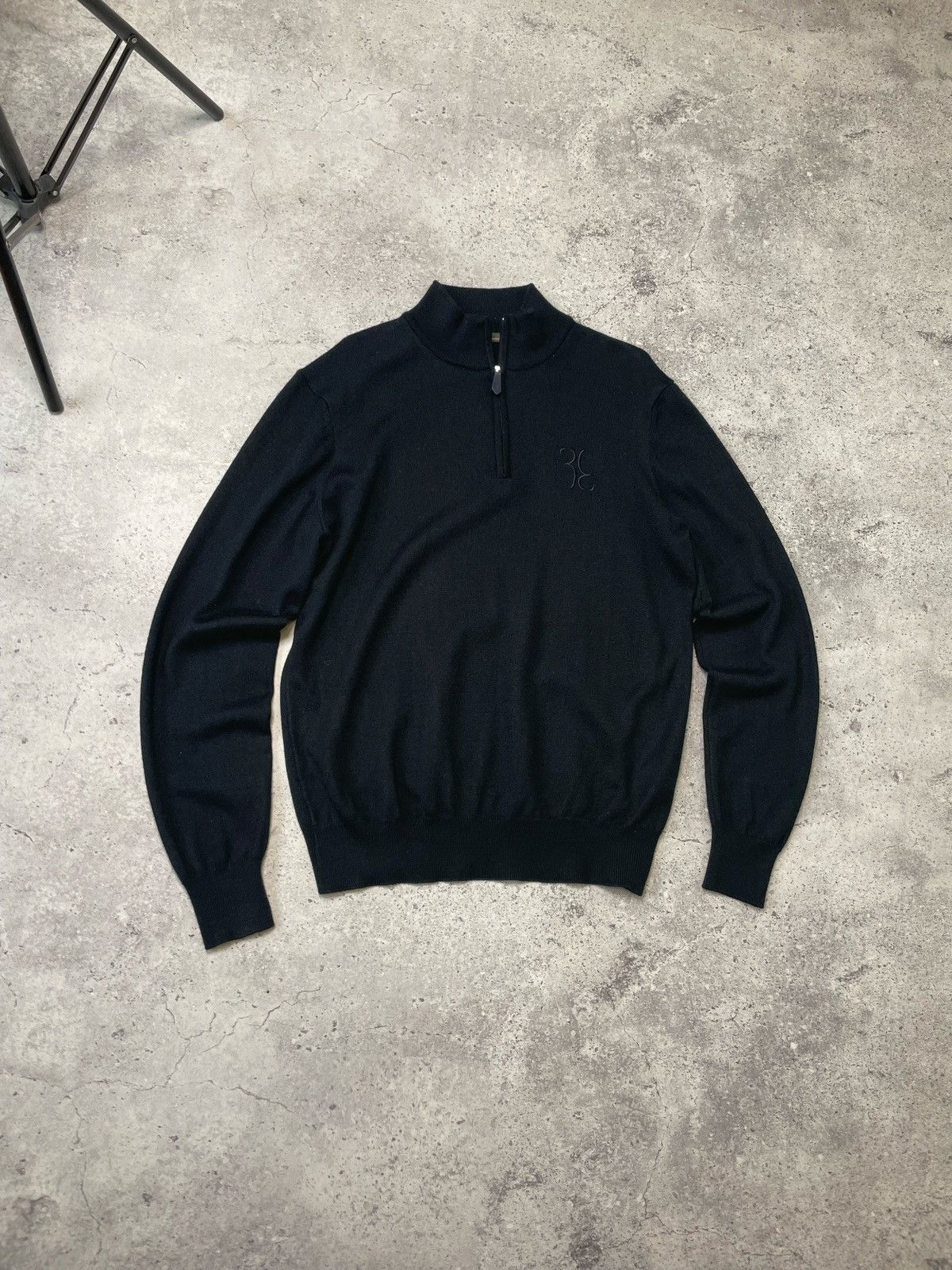 Billionaire Couture Merino Wool Zip Polo Long Sleeve Sweater