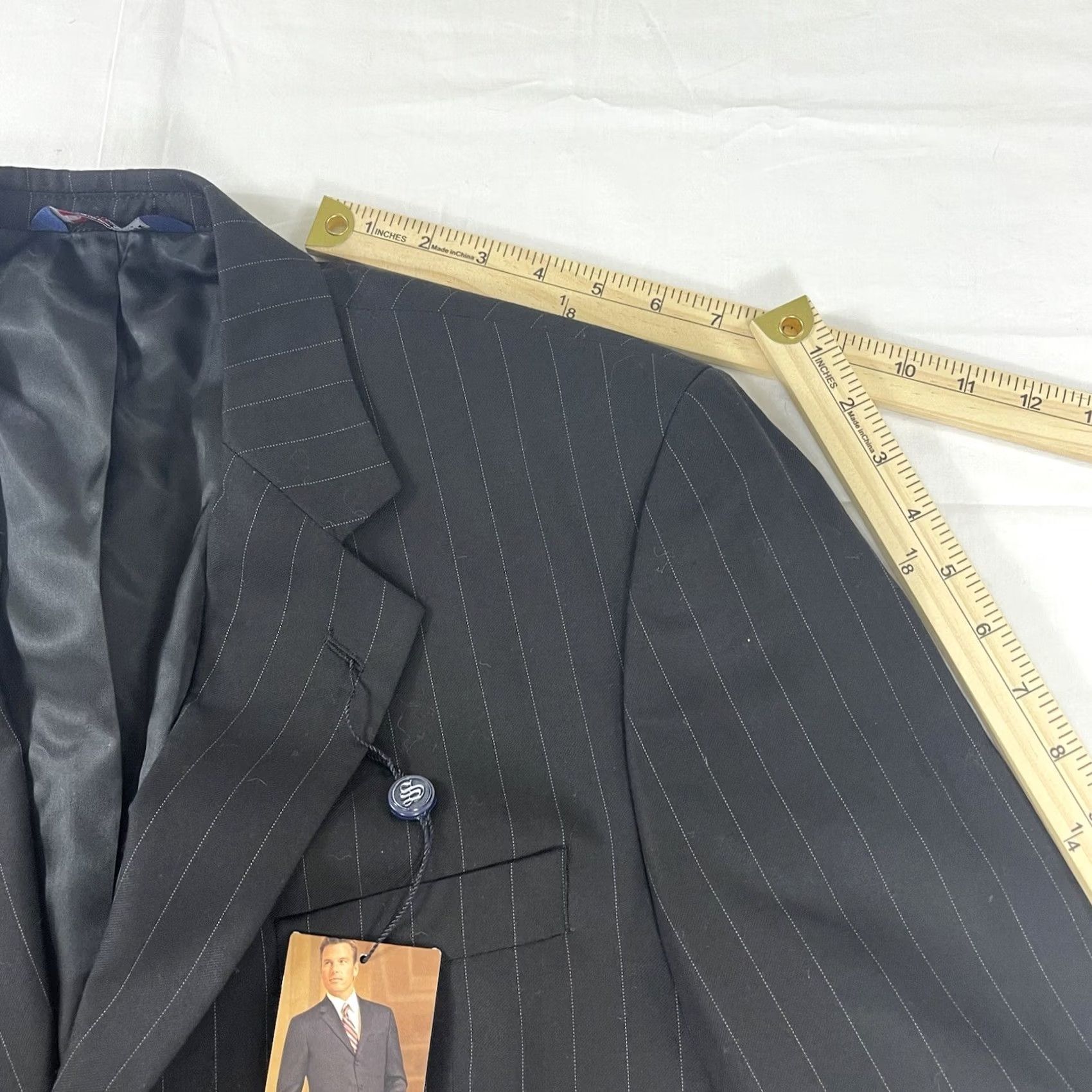 Stafford Stafford Blazer Sport Coat Jacket Black Striped Two-Button 42L Wool Polyester Spandex Notch Lapel Double-Vented Regular Chest 42 Mens NWT Size 42R - 7 Thumbnail