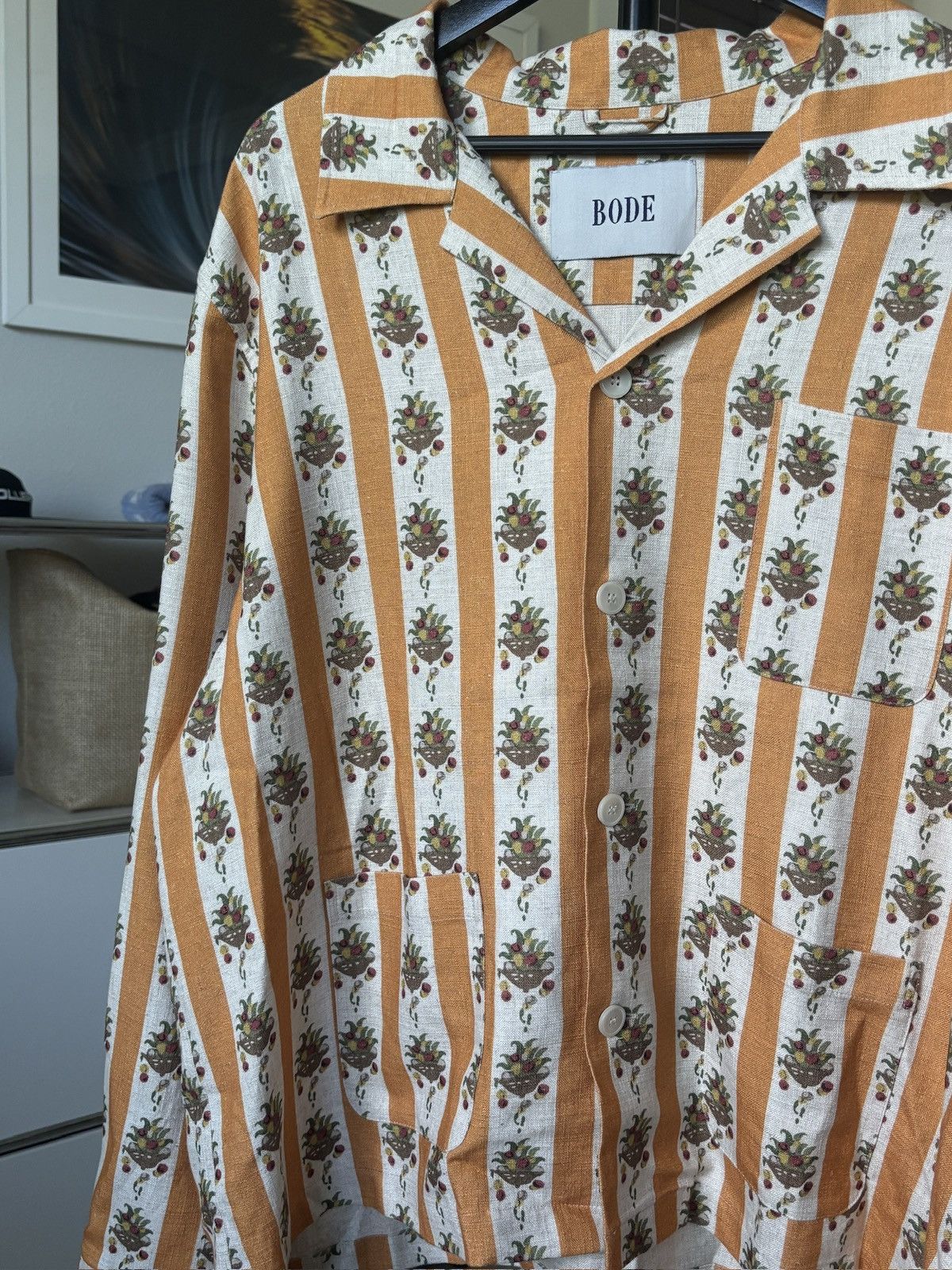 Bode 1/1 BODE ORANGE LINEN FLORAL PRINT SHIRT Size US XXL / EU 58 / 5 - 4 Thumbnail