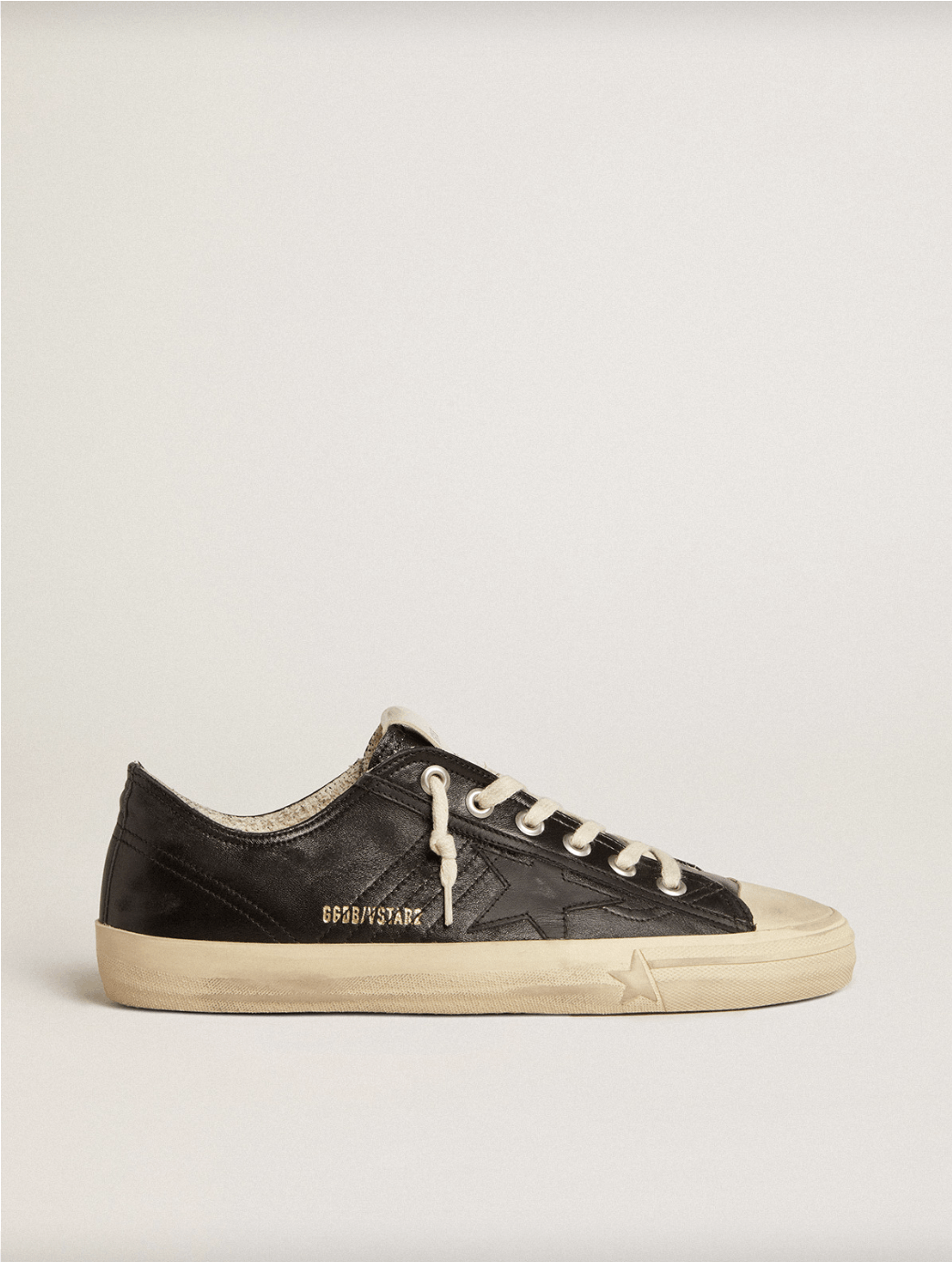 image of Golden Goose V-Star Shoes in Black Nappa Leather w/Black Leather Star, Men's (Size 10)