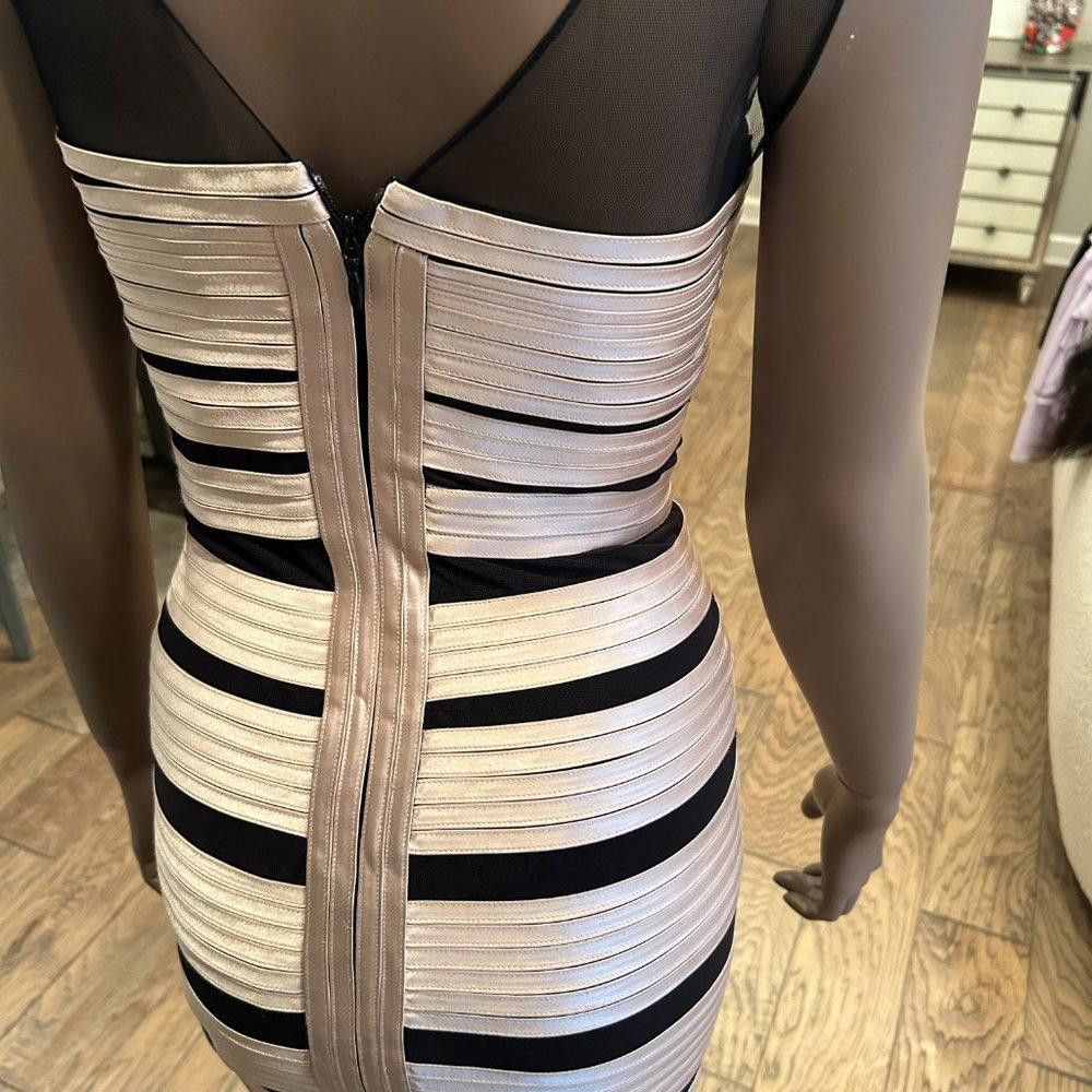 Bcbgmaxazria BCBGMaxAzria Champagne Gold Black Mini Dress Size 0 Size XS / US 0-2 / IT 36-38 - 7 Thumbnail