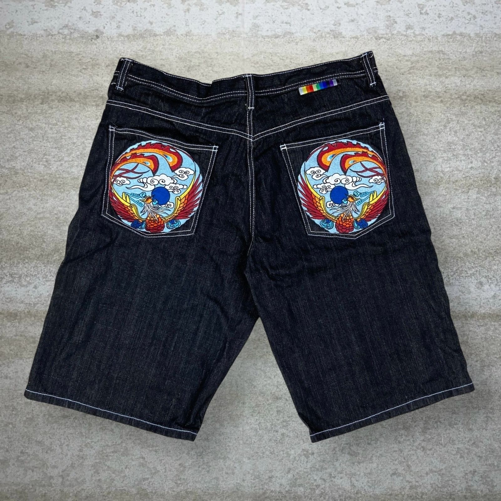 Vintage Y2K Skater Jean Shorts 40x14 Baggy Wide Black Wash