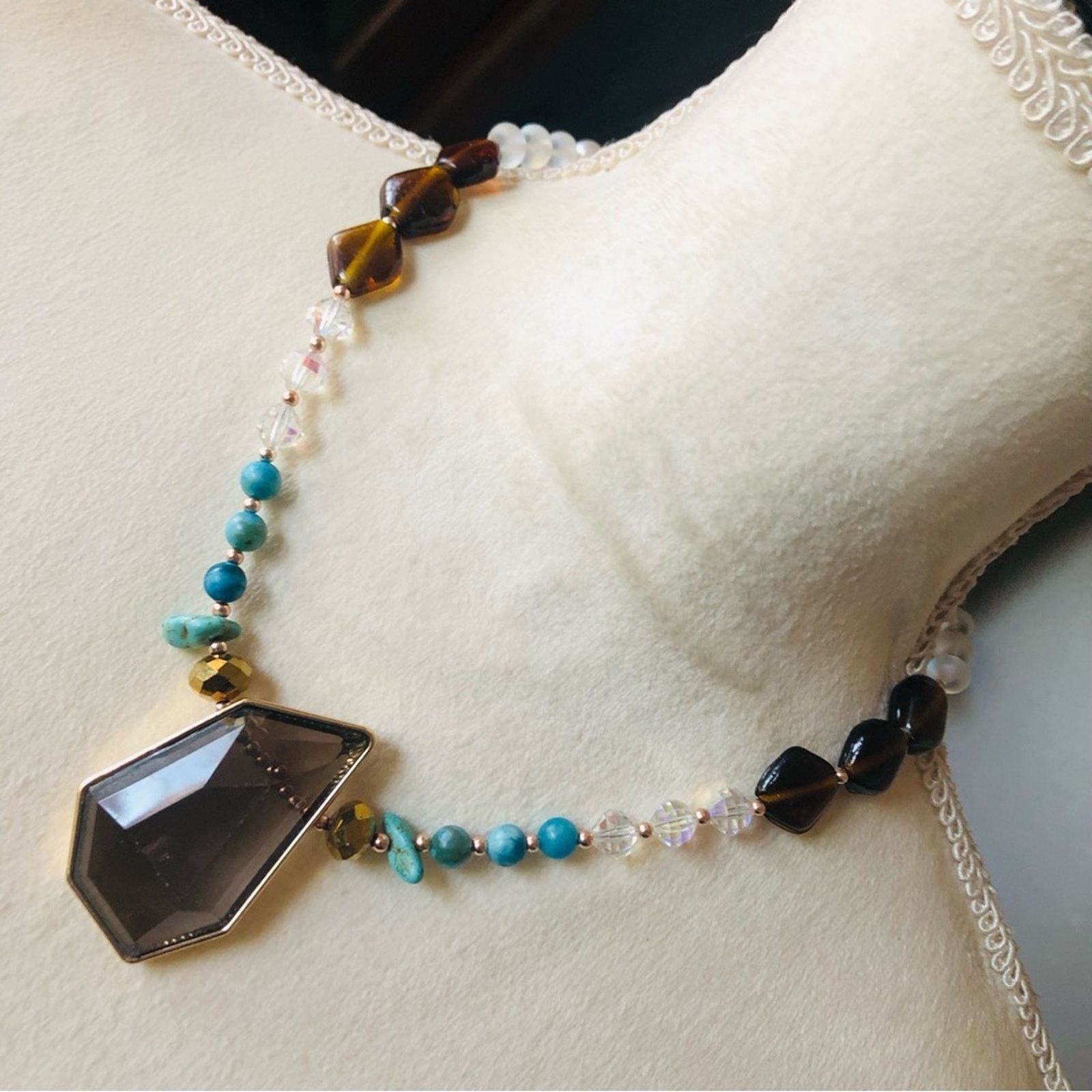 Handmade Handcrafted faceted smoky topaz lucite stone necklace Size ONE SIZE - 1 Thumbnail