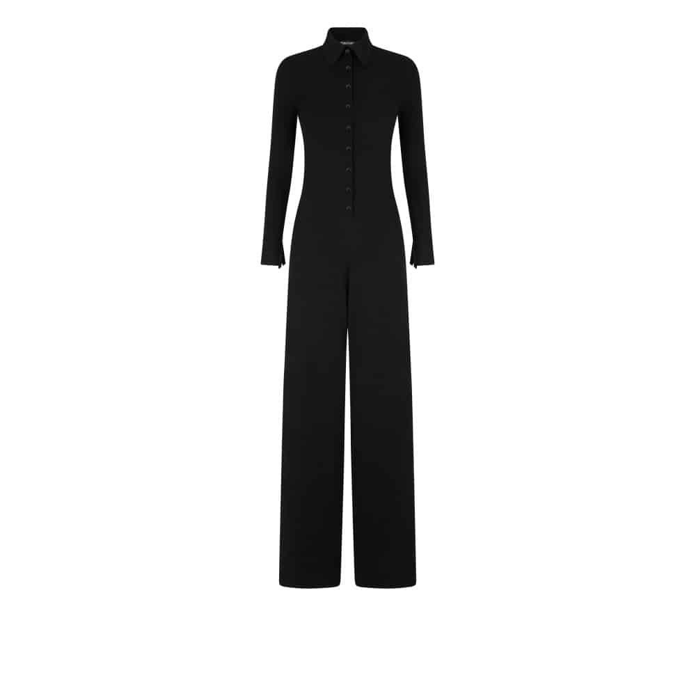 Tom Ford o1loc1c1025 TUK007 Wide Leg Polo Knitted Jumpsuit in Black Size 25" / US 0 / IT 36 - 1 Thumbnail