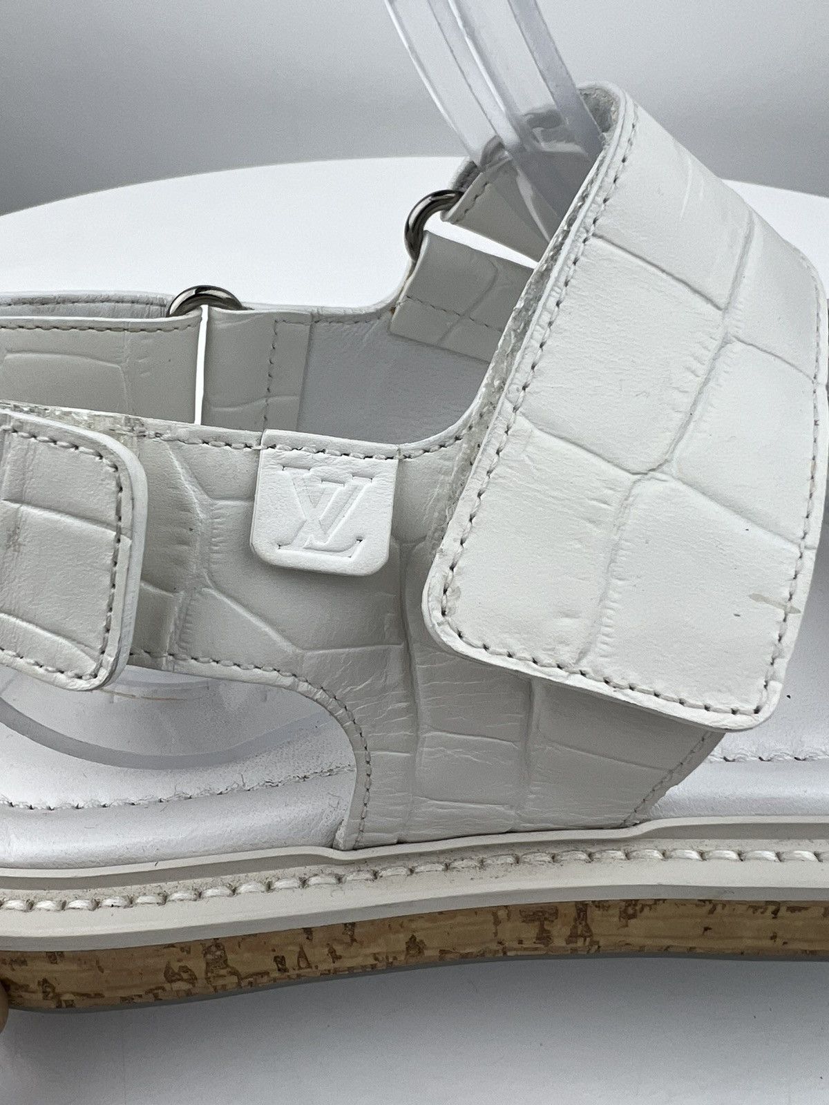 Louis Vuitton LOUIS VUITTON Sandals Textured Leather Shoes Cork Sole LV Size US 9 / EU 42 - 10 Thumbnail