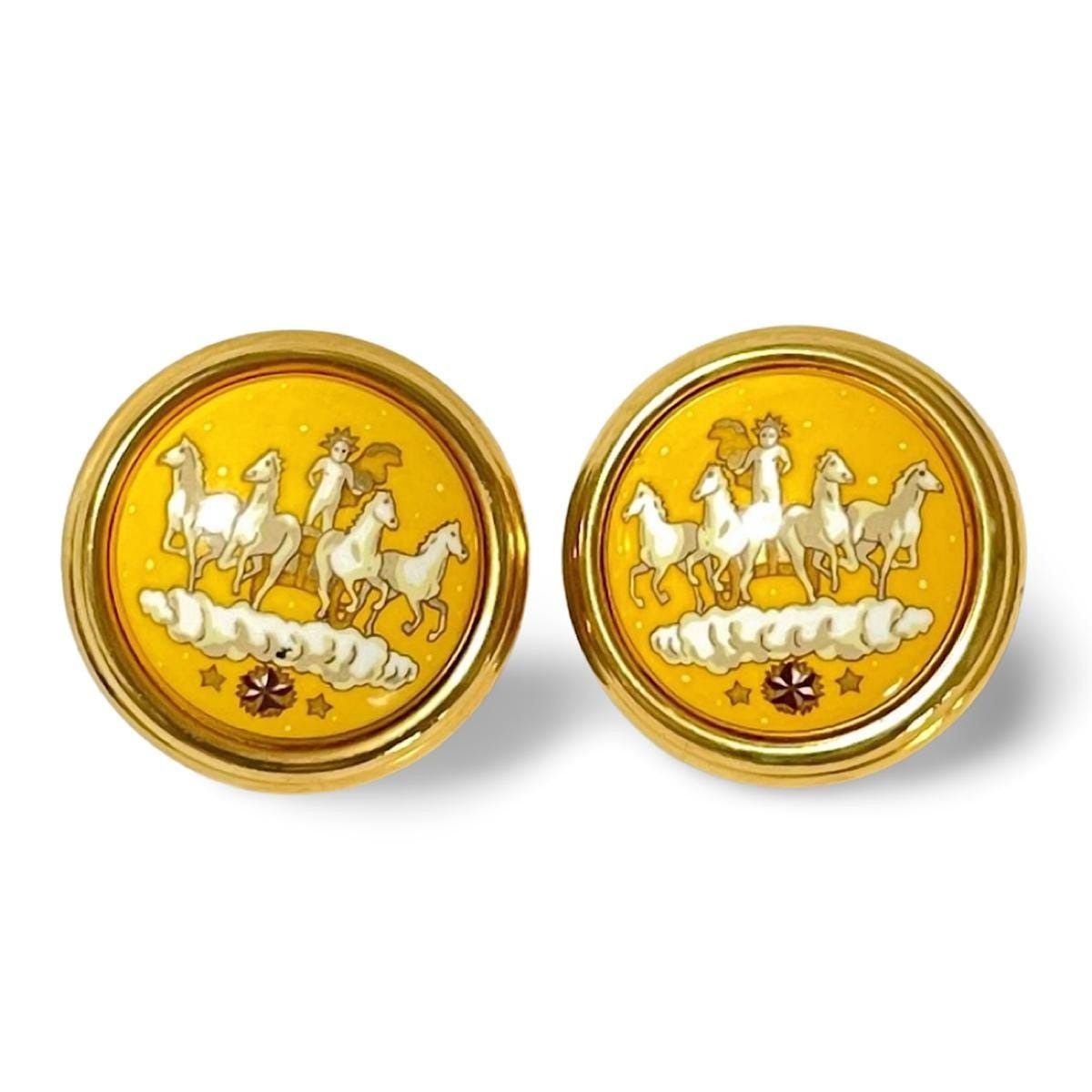 Vintage Hermes cloisonne enamel golden round earrings