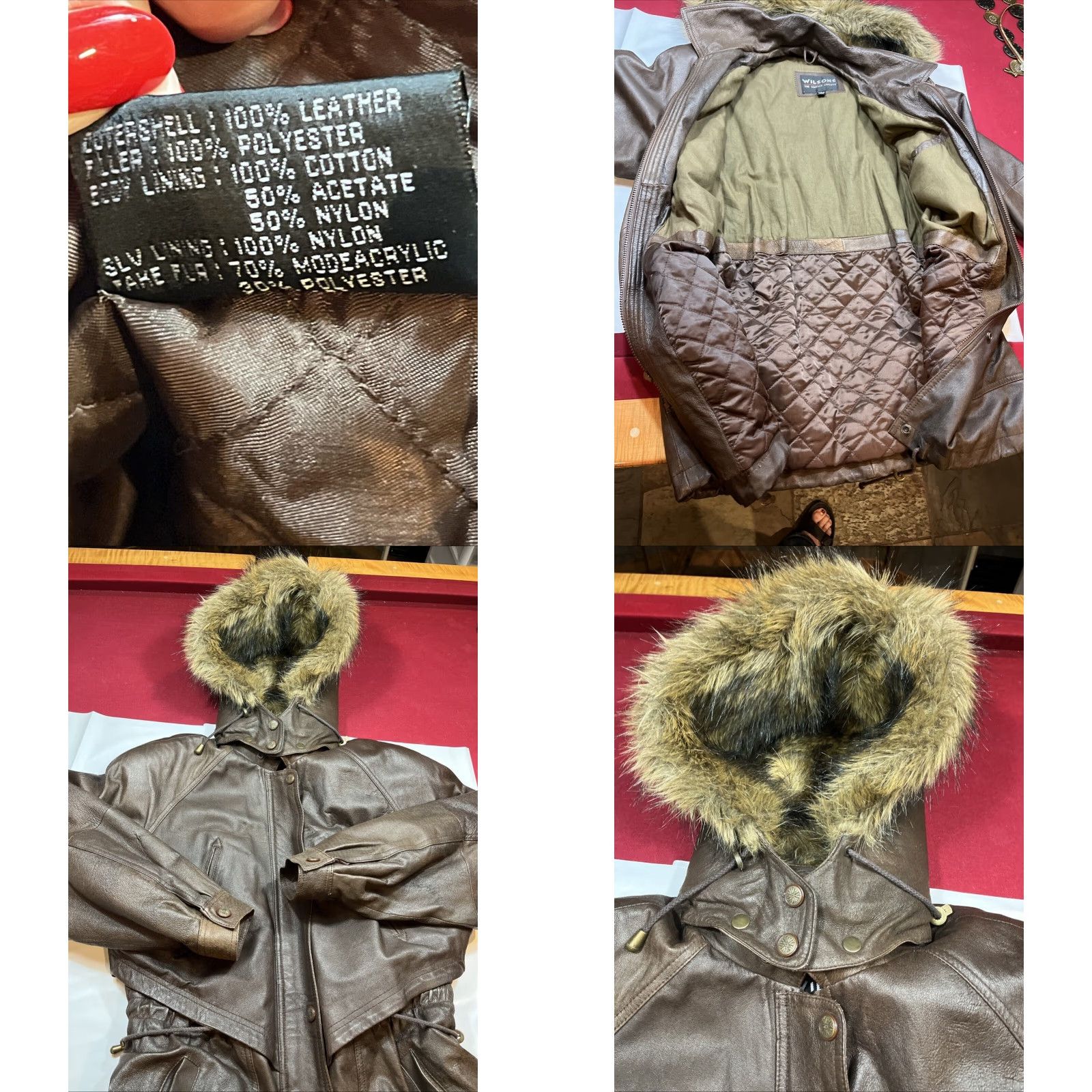 Vintage VINTAGE Wilson’s Leather Brown Leather Jacket Zip Snap Lined Fur Hooded Cinch Ties M Size M / US 6-8 / IT 42-44 - 10 Thumbnail