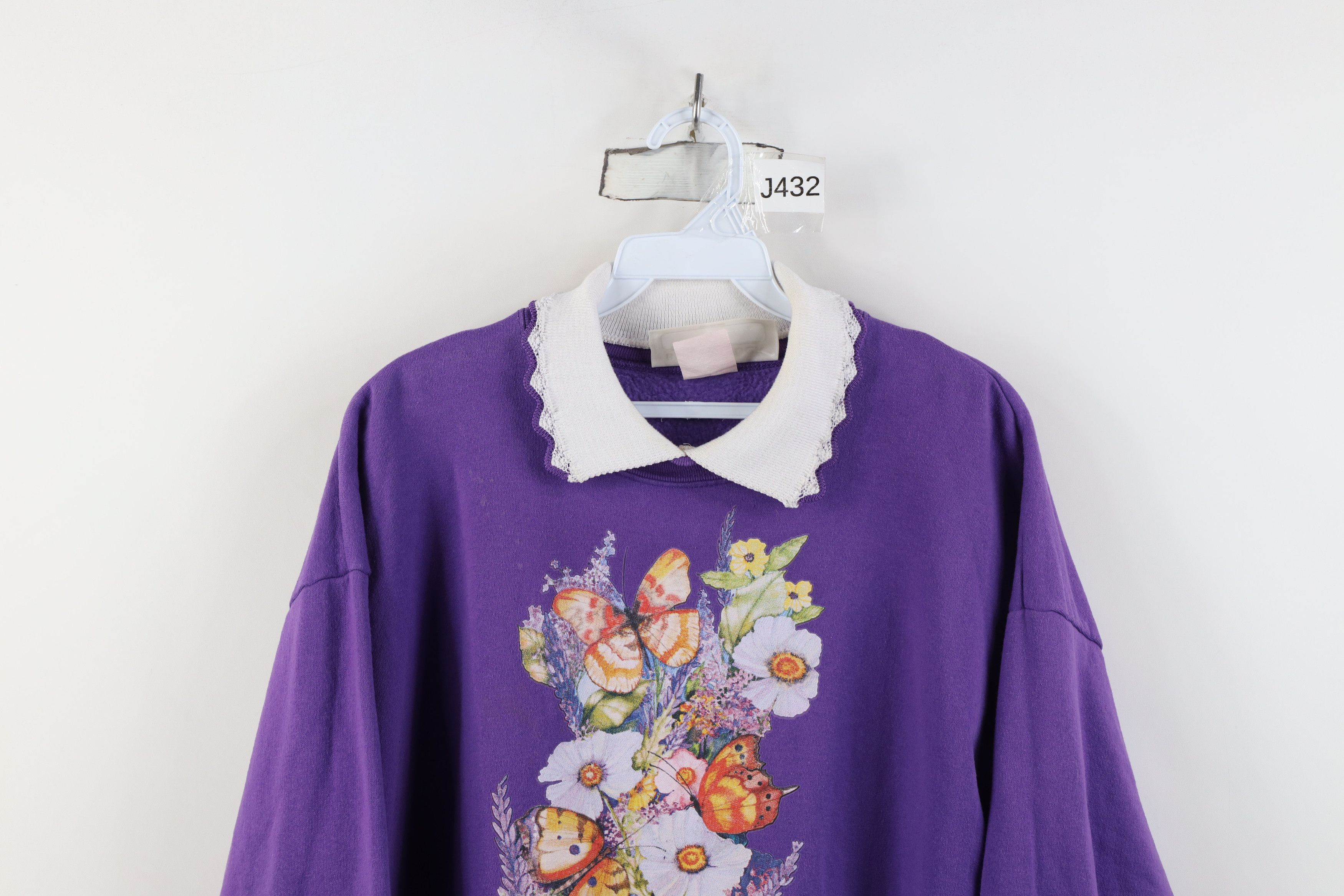 Vintage Vintage 90s Streetwear Butterfly Collared Sweatshirt USA Size XL / US 12-14 / IT 48-50 - 2 Thumbnail