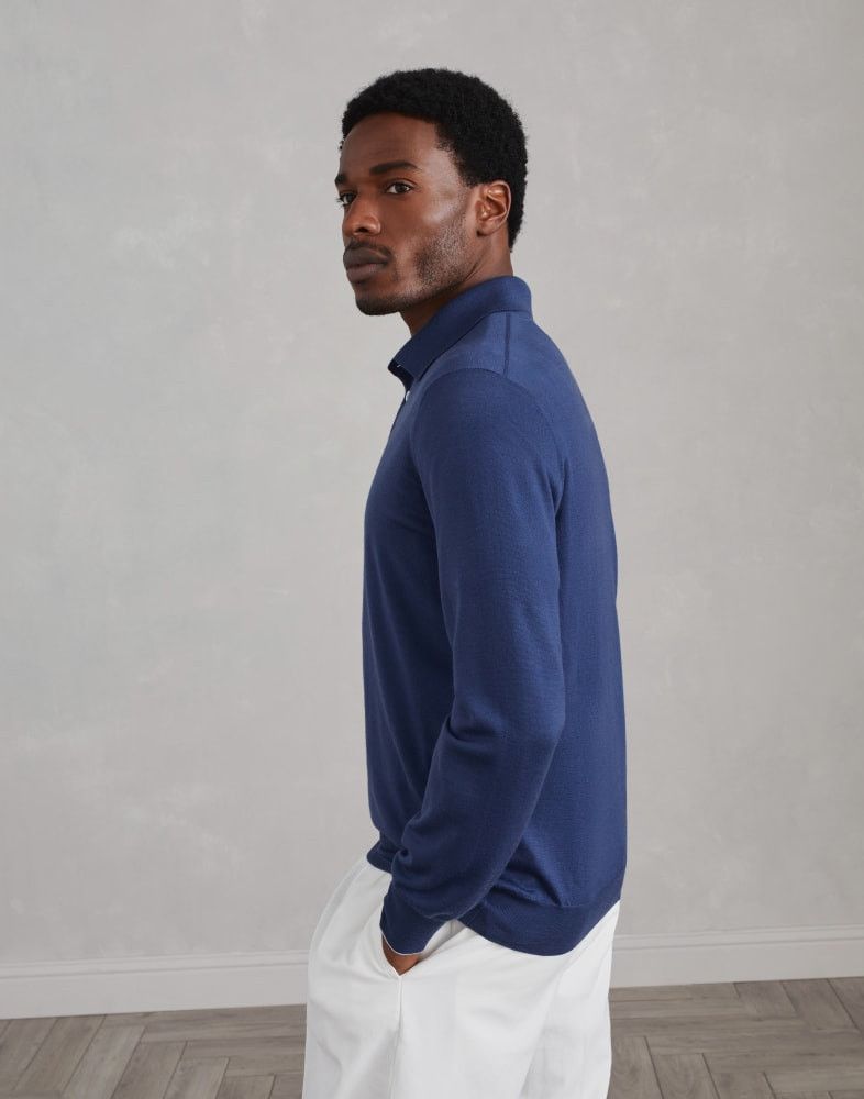 Brunello Cucinelli o1w1db10825 Polo Sweater in Blue Size US XL / EU 56 / 4 - 4 Thumbnail