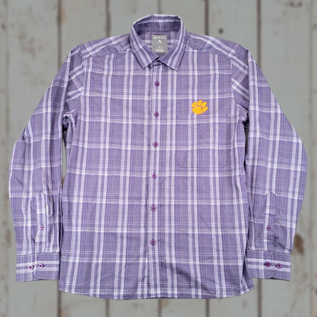 Vintage VINTAGE Antigua Clemson Tigers Plaid Button-Up Shirt Purple Long Sleeve Medium Size US M / EU 48-50 / 2 - 1 Thumbnail