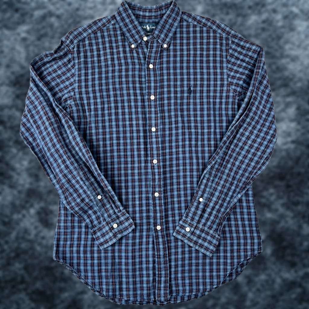 Polo Ralph Lauren Ralph Lauren Button-Up Shirt Mens Blue Plaid Linen Cotton Long Sleeve Medium Pony Size US M / EU 48-50 / 2 - 1 Thumbnail