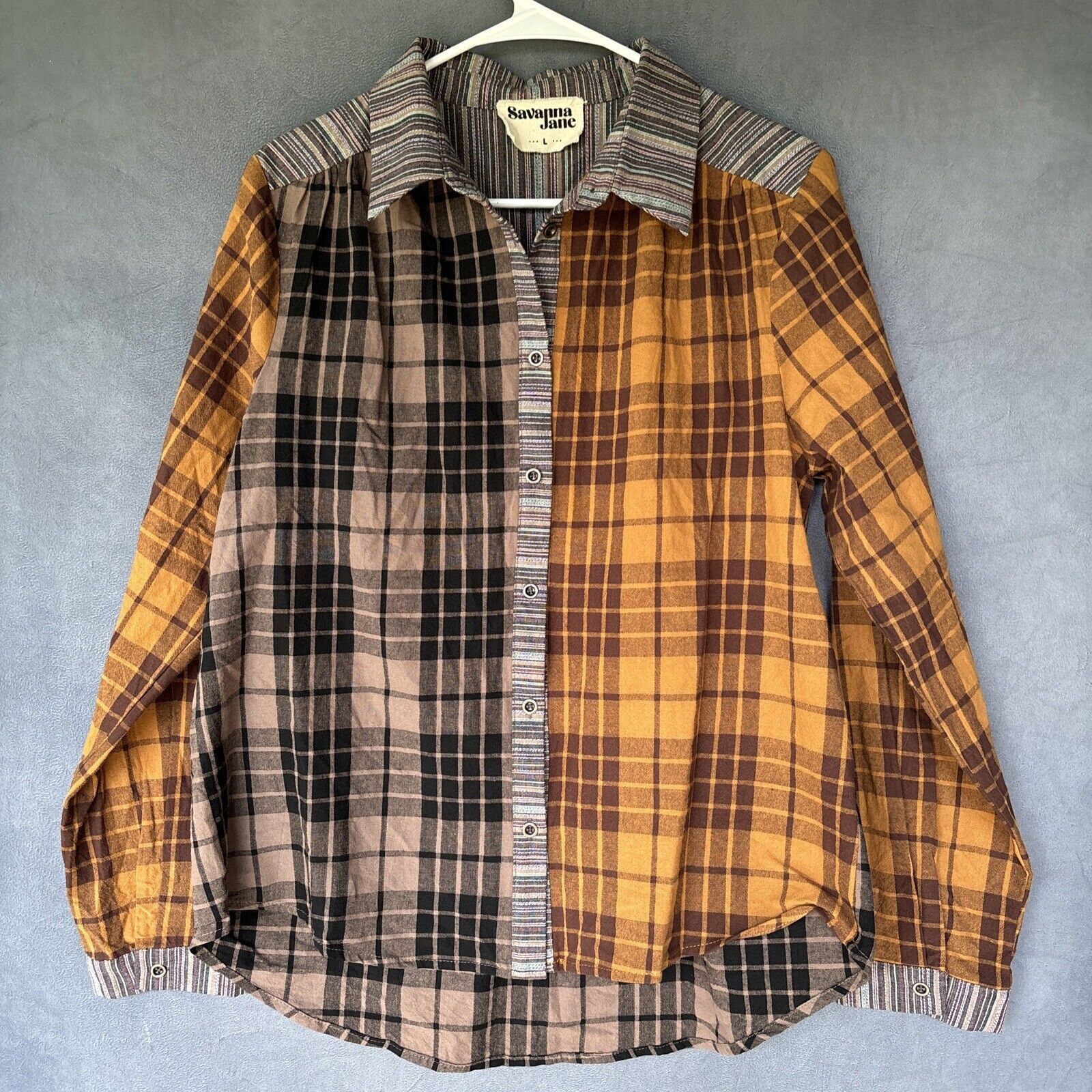 Other Savanna Jane Shirt Women’s Large Patchwork Plaid Long Sleeve Size L / US 10 / IT 46 - 1 Thumbnail