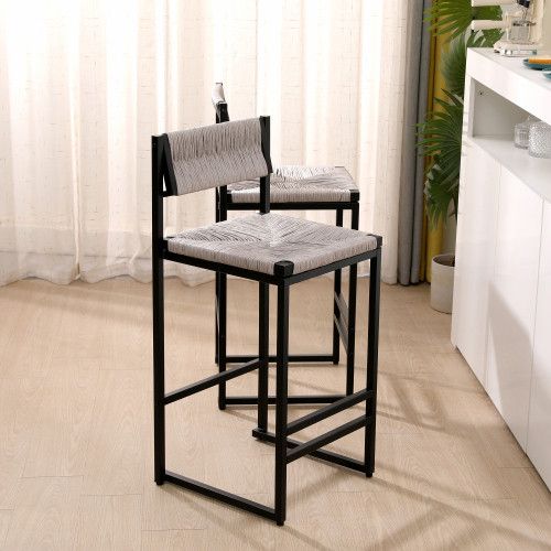 Designer × Homemade Gray Set of 2 Hand Weave Bar Stools with Back Counter Height Size US L / EU 52-54 / 3 - 5 Thumbnail