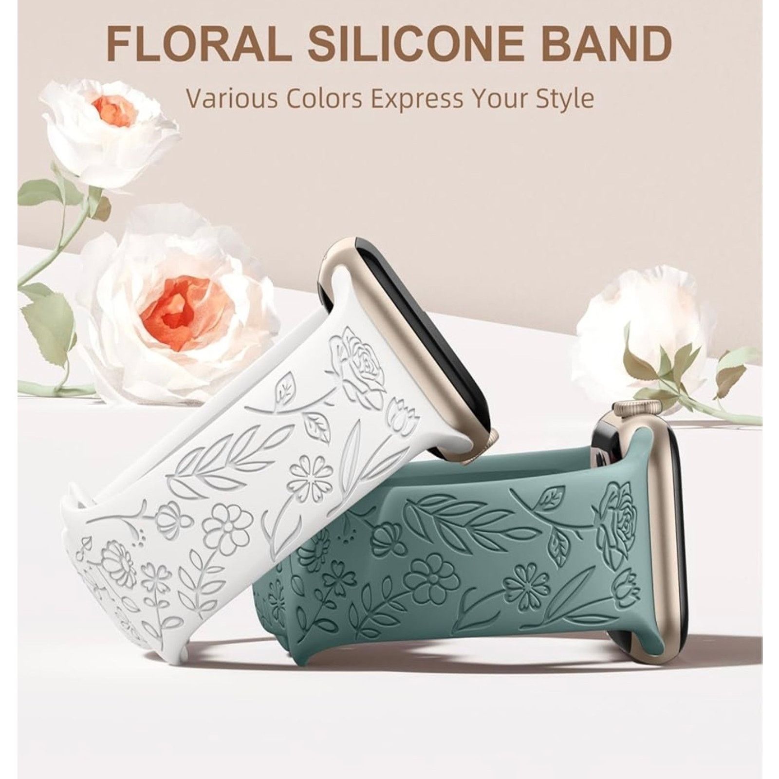 Other Apple iWatch 9/8/7 Engraved Floral 34mm Silicone Watch Band Size ONE SIZE - 5 Thumbnail