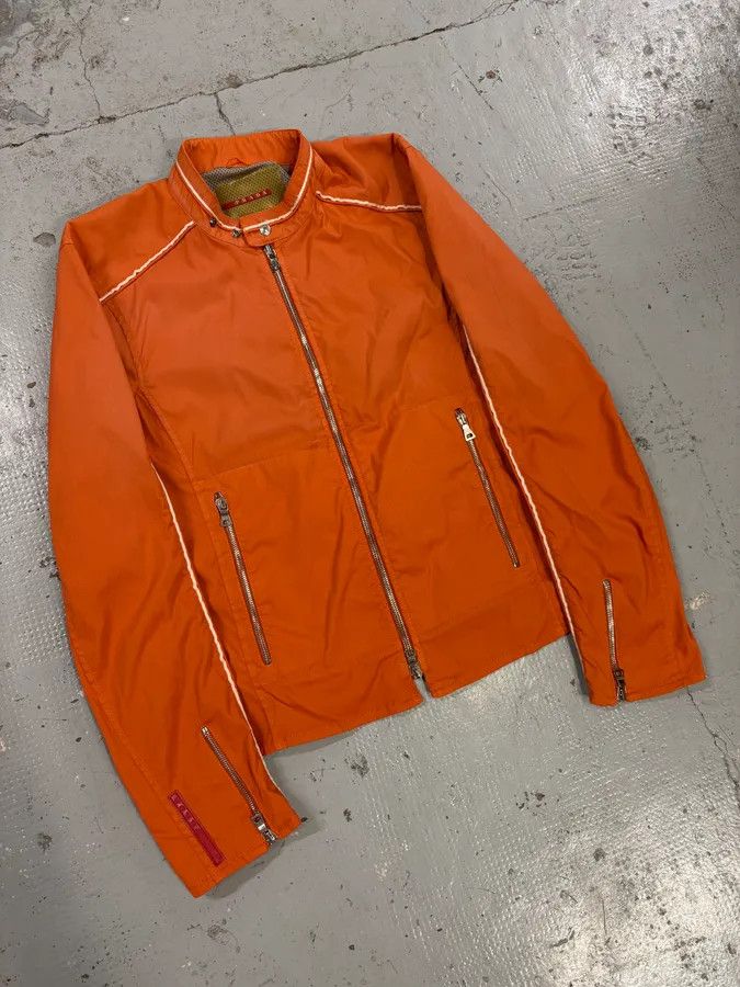 Prada SS2002 Prada Orange Nylon Biker Jacket Size US M / EU 48-50 / 2 - 4 Thumbnail
