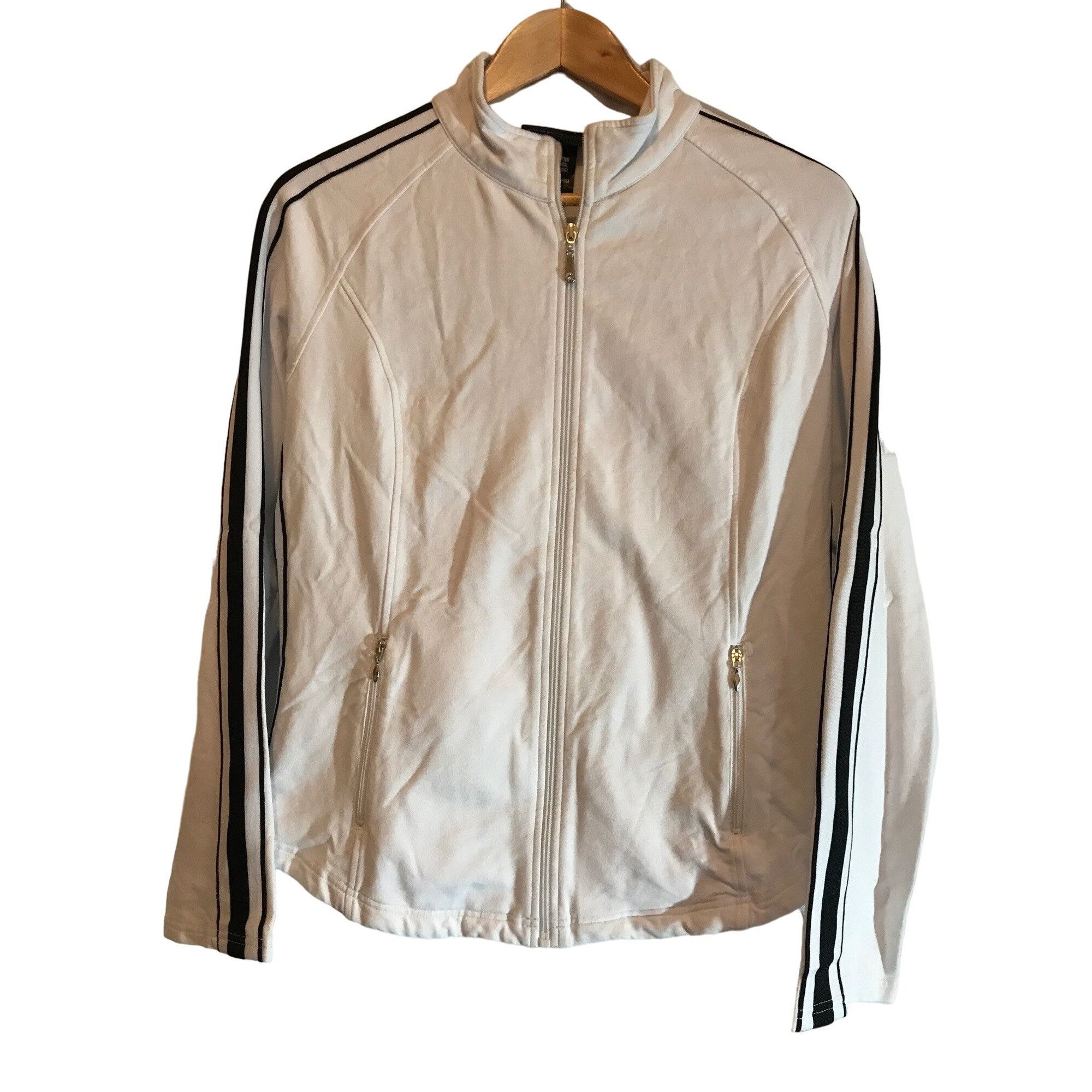 Designer × Vintage Christine Alexander XL White Black Cotton Blend Track Jacket Size XL / US 12-14 / IT 48-50 - 5 Thumbnail