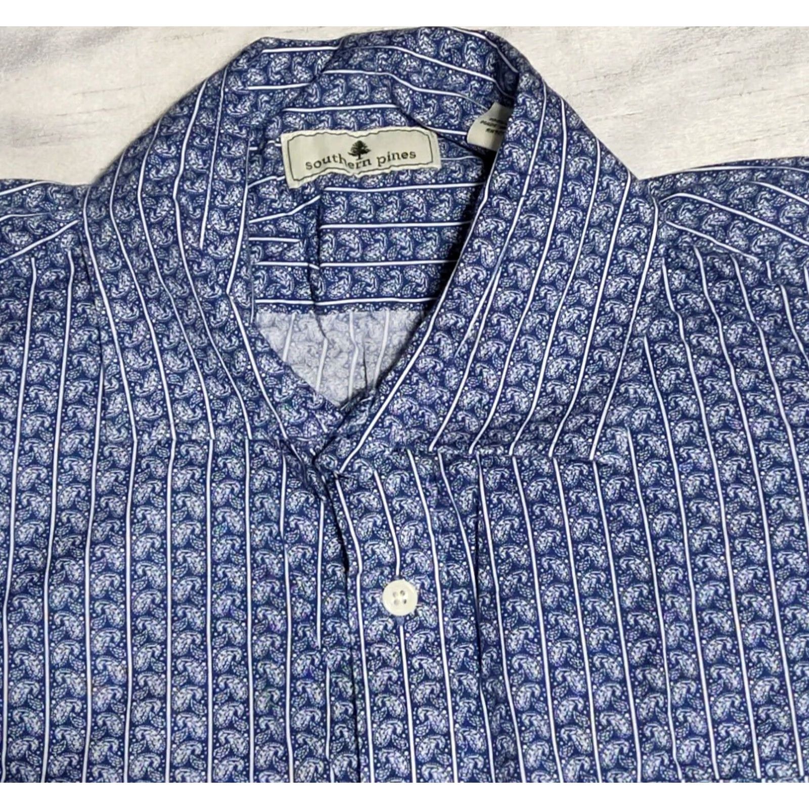 Vintage SOUTHERN PINES PAISLEY AOP Men XL Blue Cotton Button Shirt Size US XL / EU 56 / 4 - 3 Thumbnail
