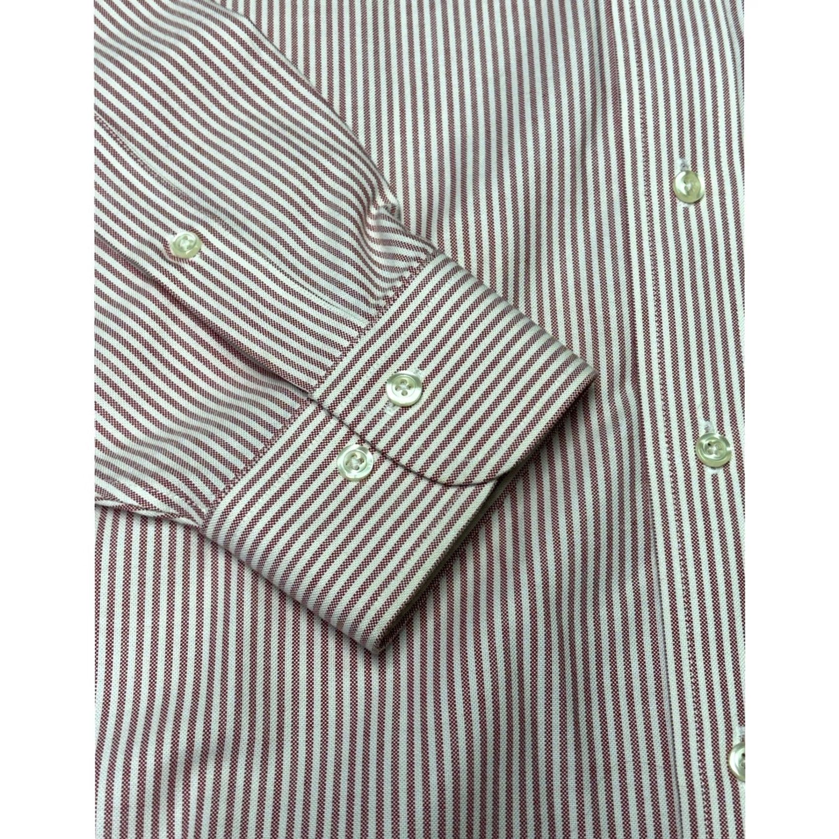 Brooks Brothers Brooks Brothers Mens Slim Fit Non Iron Stripe Button-Down Shirt 16 1/2-4/5 Red Stripe Business Casual Office Wear 45 in Mens Size US L / EU 52-54 / 3 - 3 Thumbnail