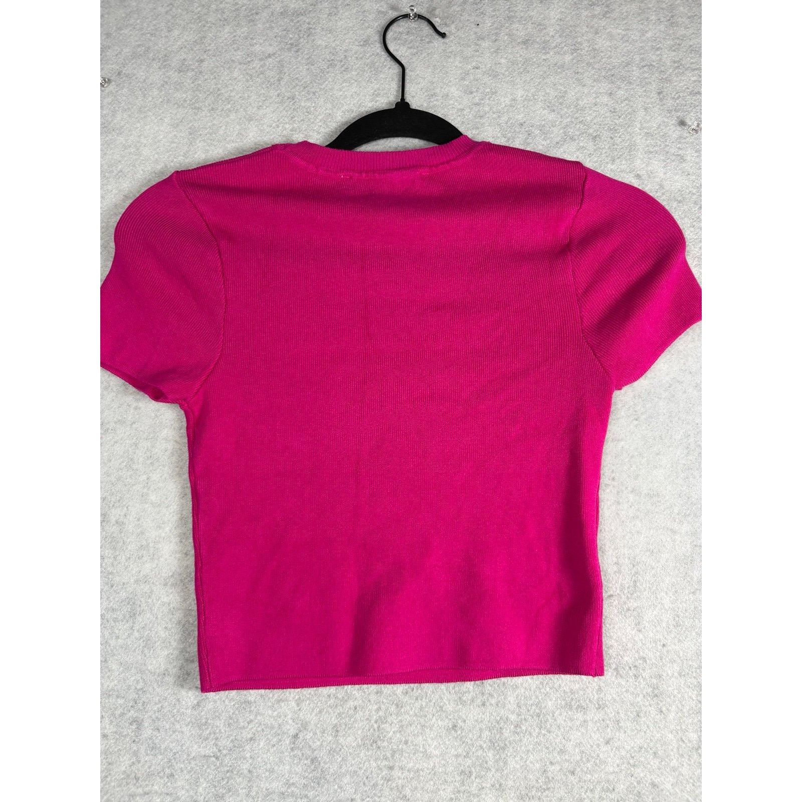 Zara Zara Ribbed Crop Top Bright Statement Tee Size Medium #0422 Size M / US 6-8 / IT 42-44 - 3 Thumbnail