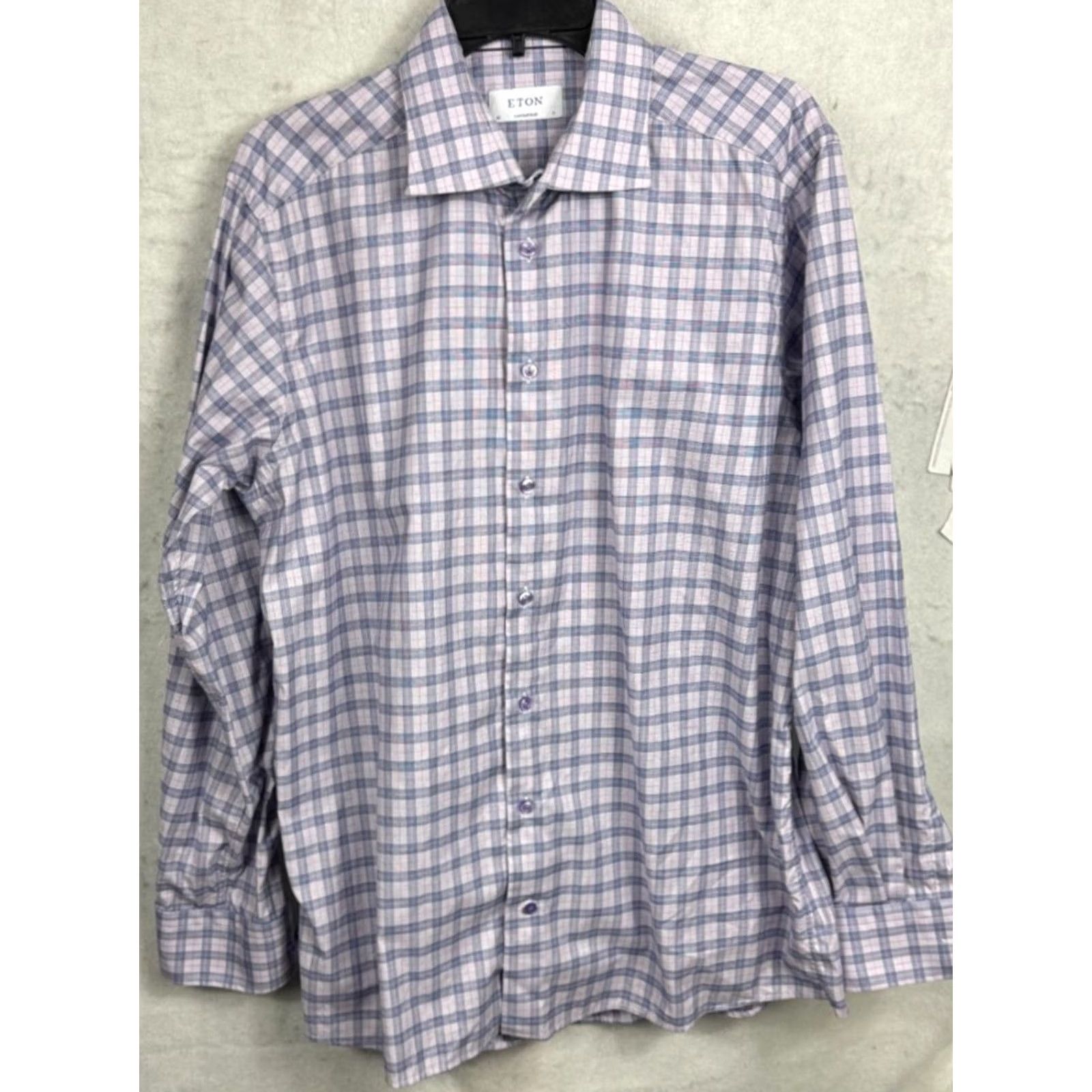 Eton Eton Contemporary Dress Shirt Mens 43-17 L/S Blue Pink Check Designer Button Up Size 46R - 2 Thumbnail