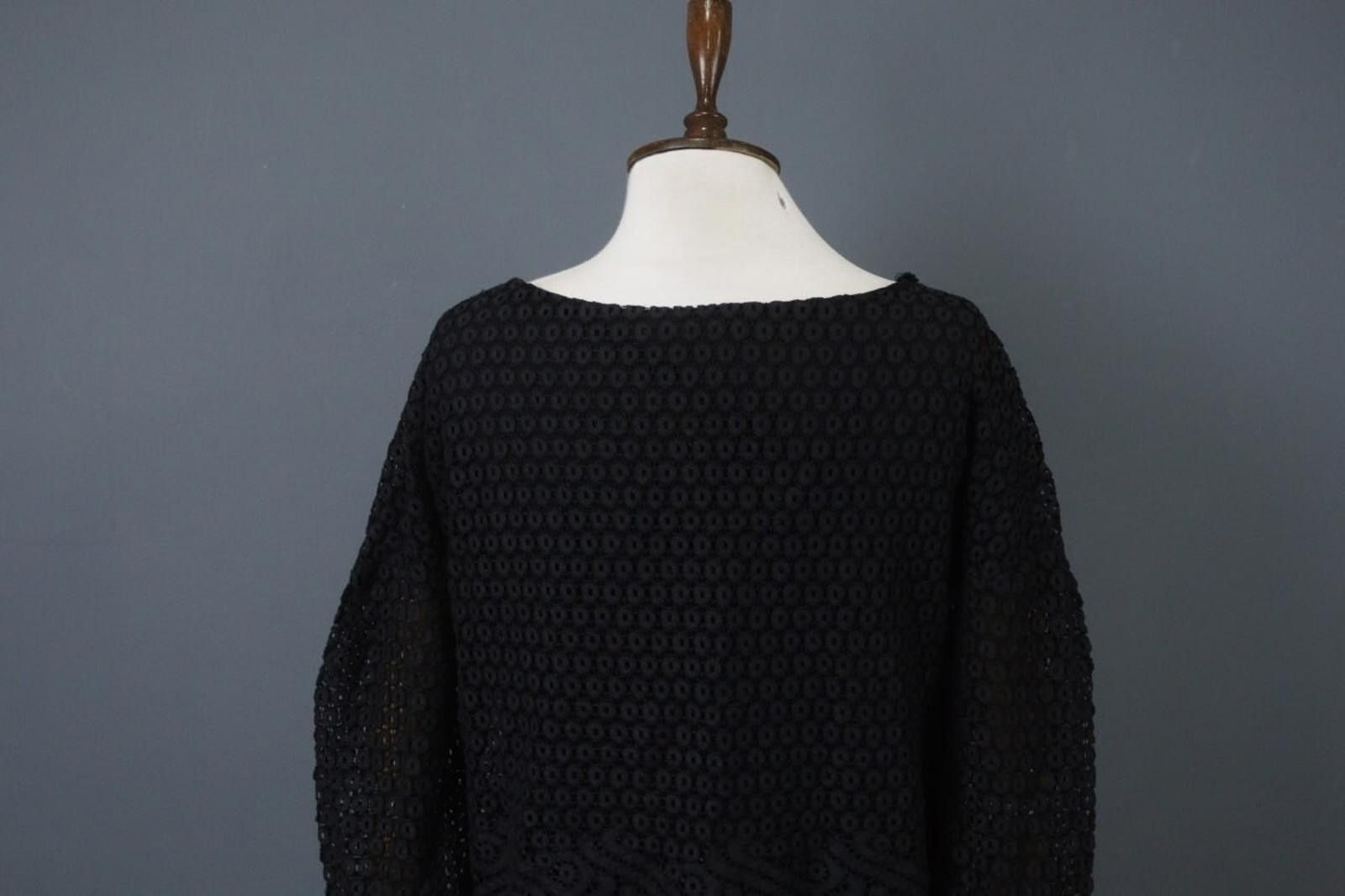 Designer Cop Copine Black Cotton Lace Boat Blouse Top Size 42 Size M / US 6-8 / IT 42-44 - 10 Thumbnail