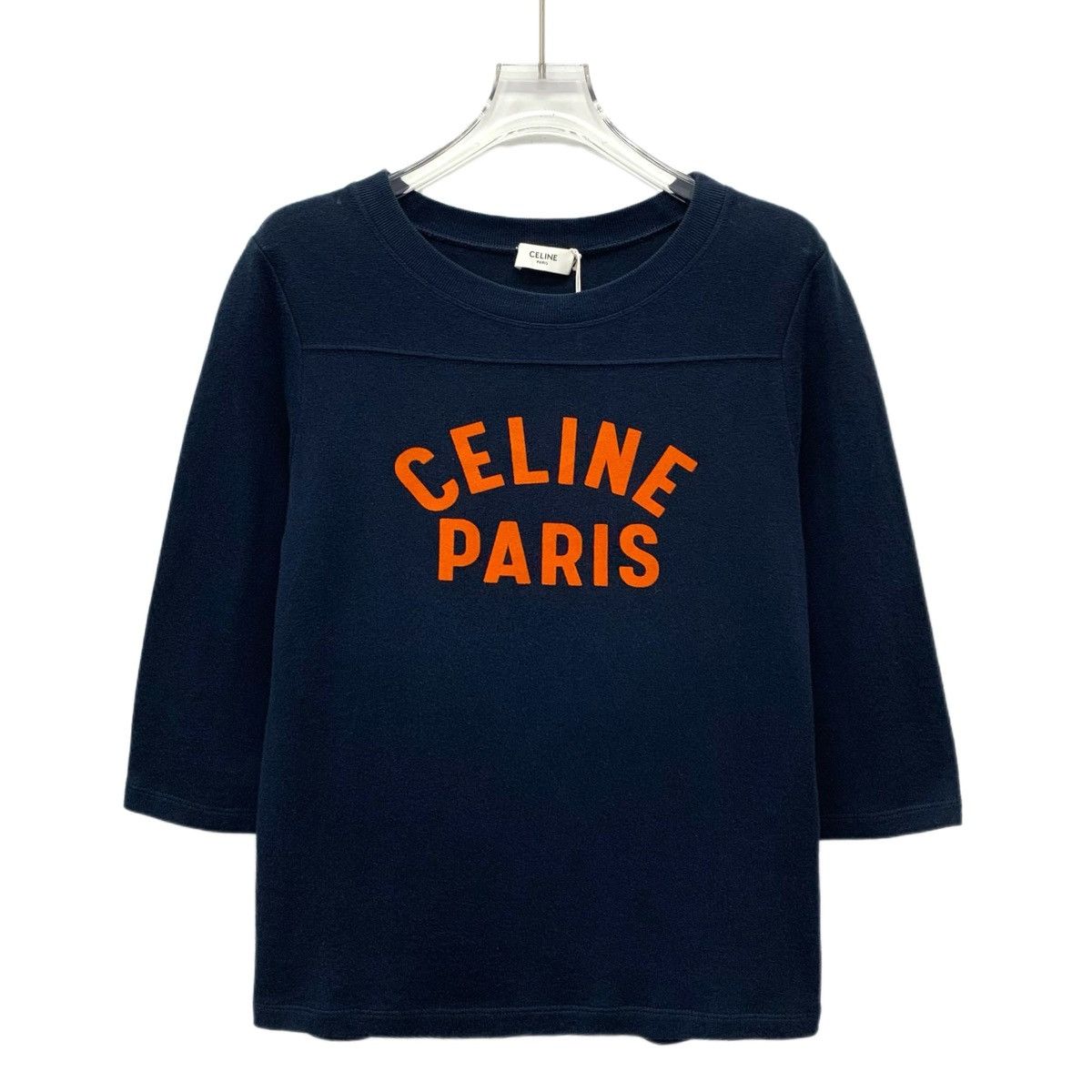Celine Celine Dark Blue Logo Printed Short Sleeve T-Shirt K26WX Size S / US 4 / IT 40 - 1 Thumbnail