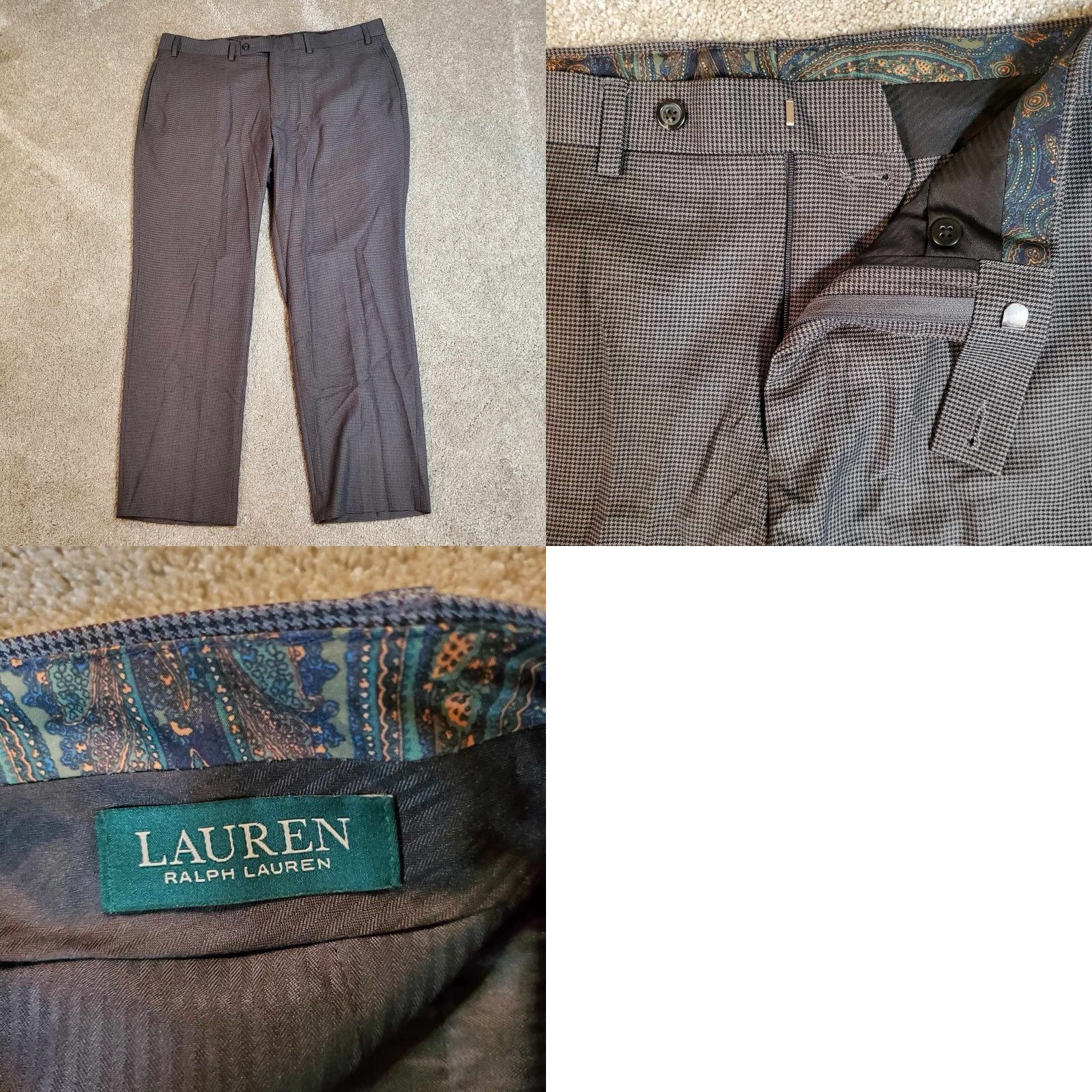 Polo Ralph Lauren VINTAGE Polo Ralph Lauren Dress Pants Men Sz. 38x27 Herringbone Tweed Gray Classic Flat Front Slim/Regular Breathable Pockets Dress Pants Size US M / EU 48-50 / 2 - 8 Thumbnail