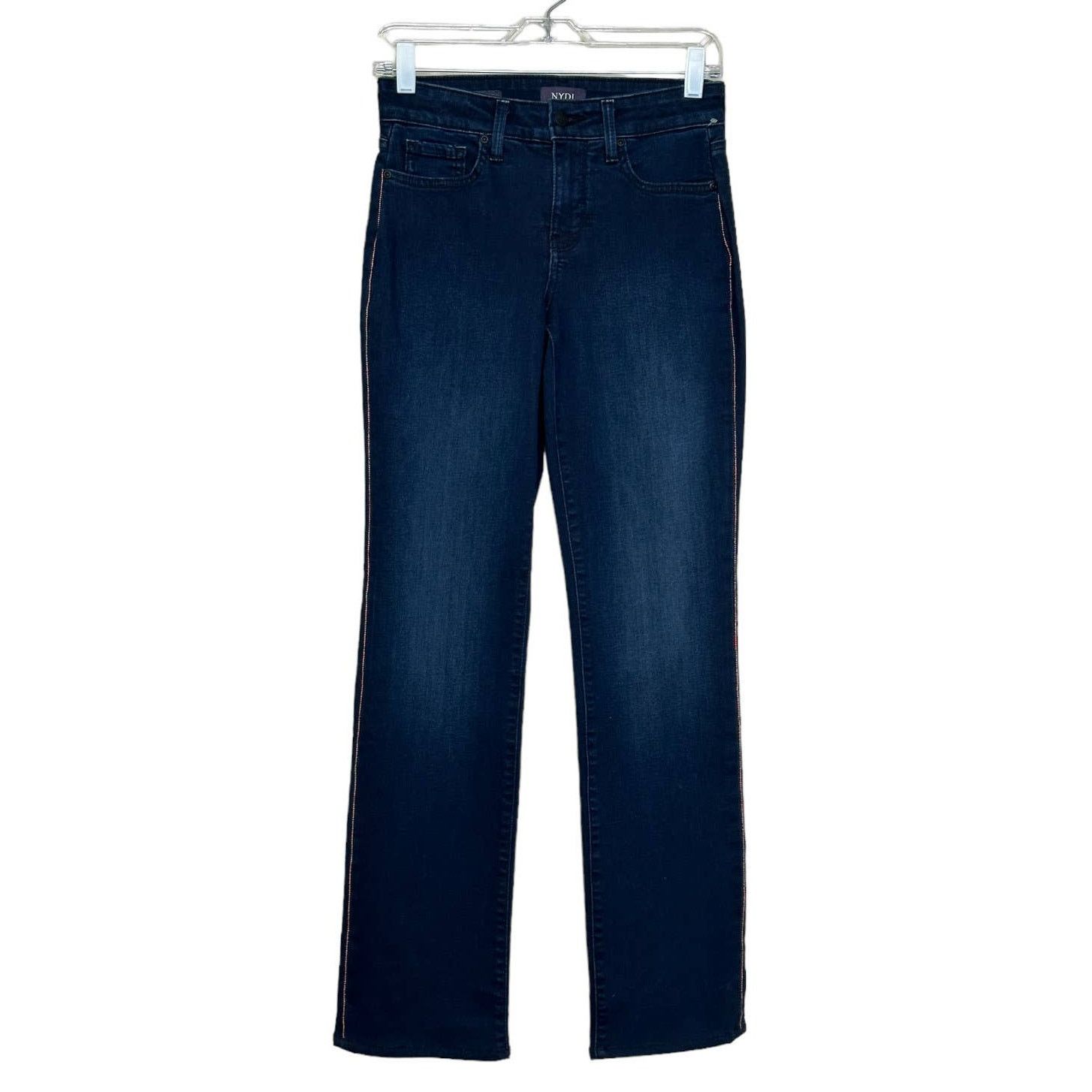 NYDJ NYDJ Blue Marilyn Straight side studs detail jeans size 0 Size 28" / US 6 / IT 42 - 1 Thumbnail