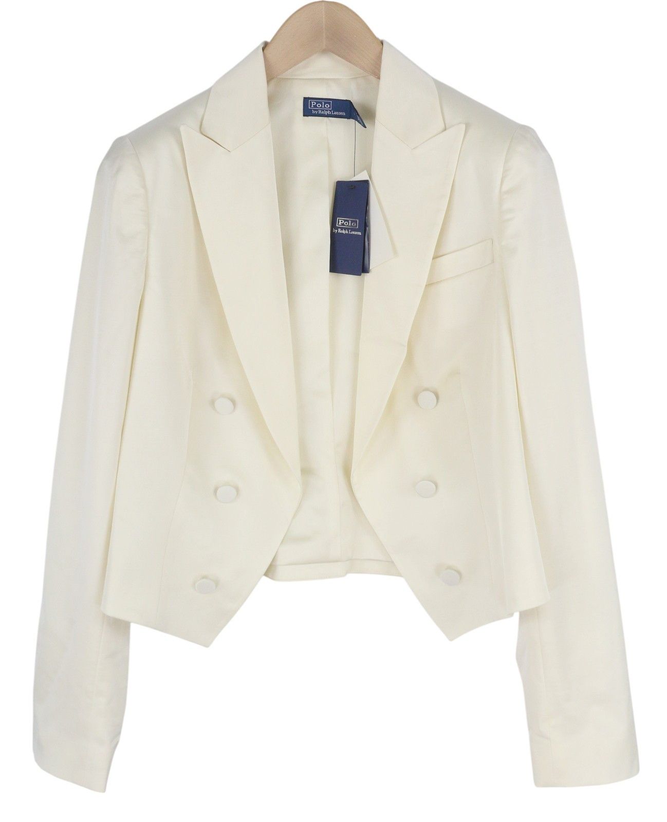 Polo Ralph Lauren S White Wool Blend Cropped Peak Lapel Blazer 84686 Size S / US 4 / IT 40 - 1 Thumbnail