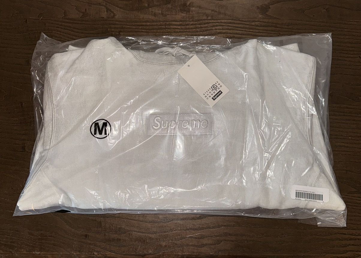image of Mm6 Maison Margiela Foil Box Logo Hooded Sweatshirt in White, Men's (Size Medium)