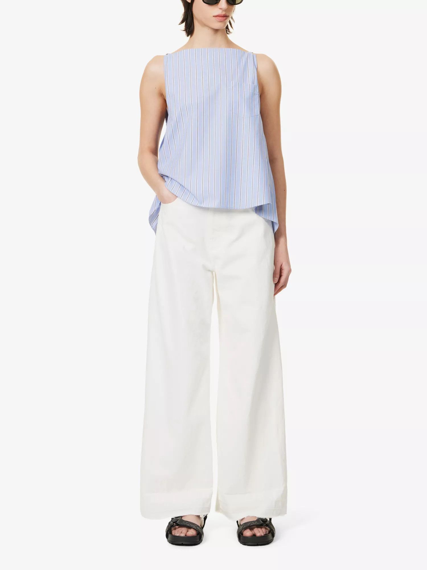 Sacai o1s22i1n0924 Striped Sleeveless Top in Light Blue Size M / US 6-8 / IT 42-44 - 2 Thumbnail