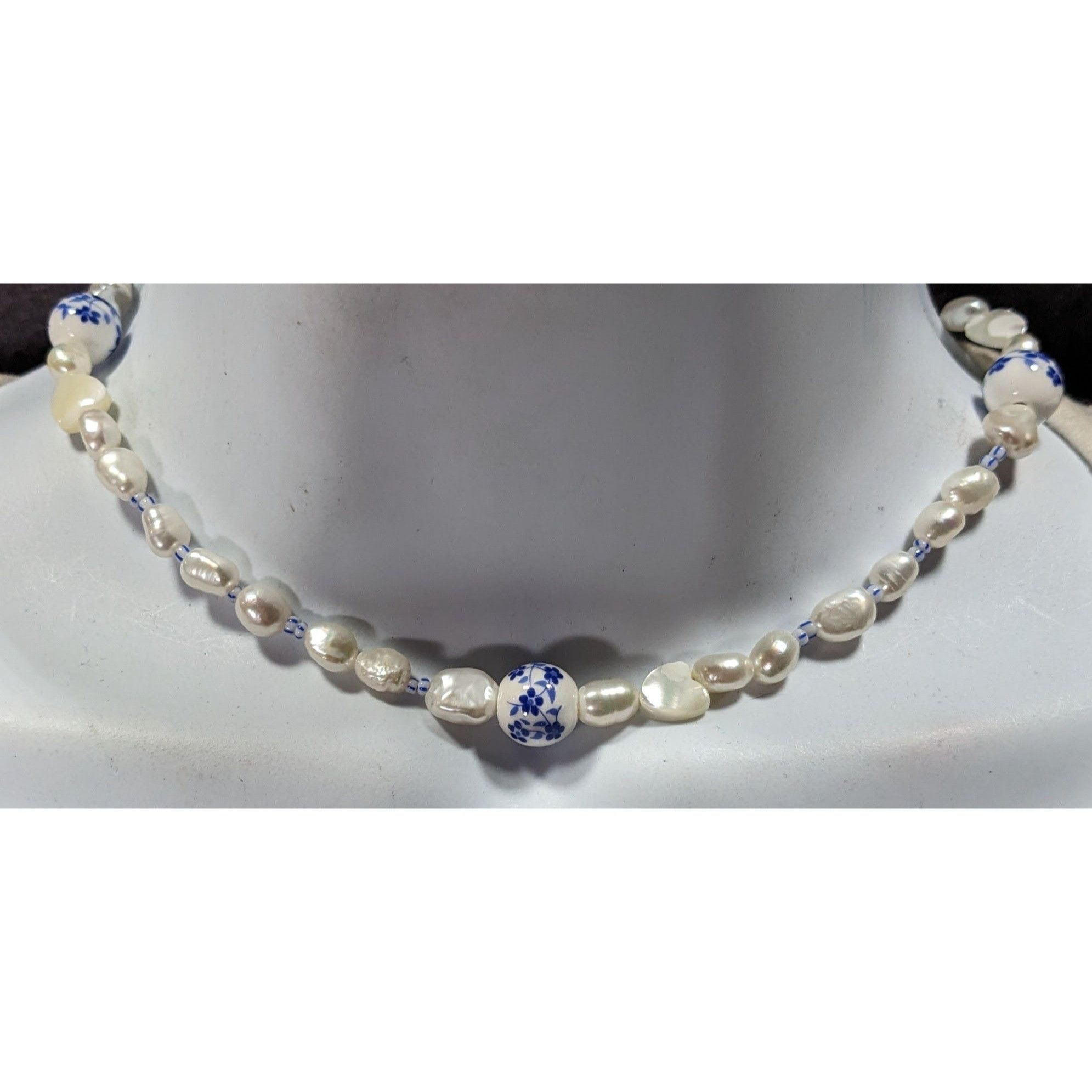 Other Elegant Freshwater Pearl And Porcelain Floral Beaded Necklac Size ONE SIZE - 2 Thumbnail