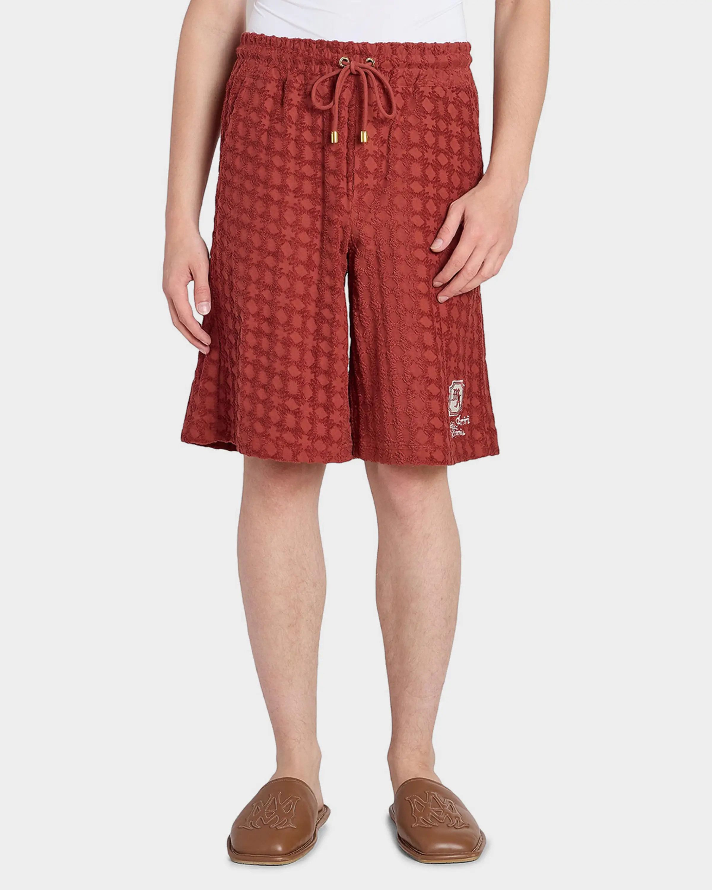 Amiri os11x0526 MA Chateau Toweling Drawstring Shorts in Burgundy Size US 32 / EU 48 - 4 Thumbnail