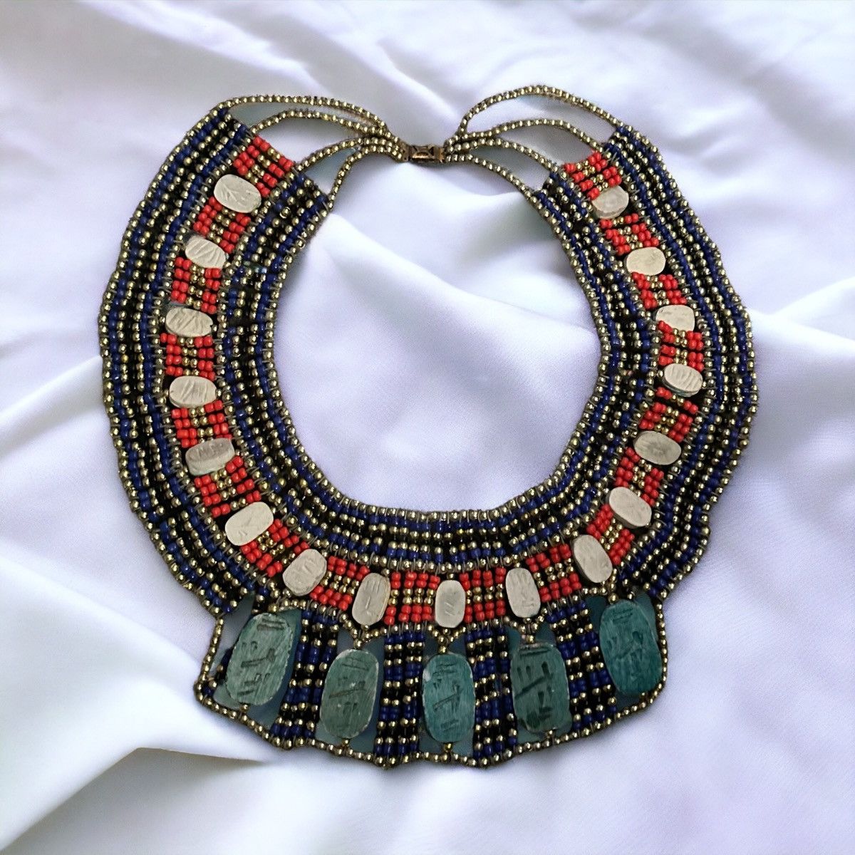 Vintage Vintage Egyptian Queen Cleopatra scarab bead collar necklace Size ONE SIZE - 3 Thumbnail
