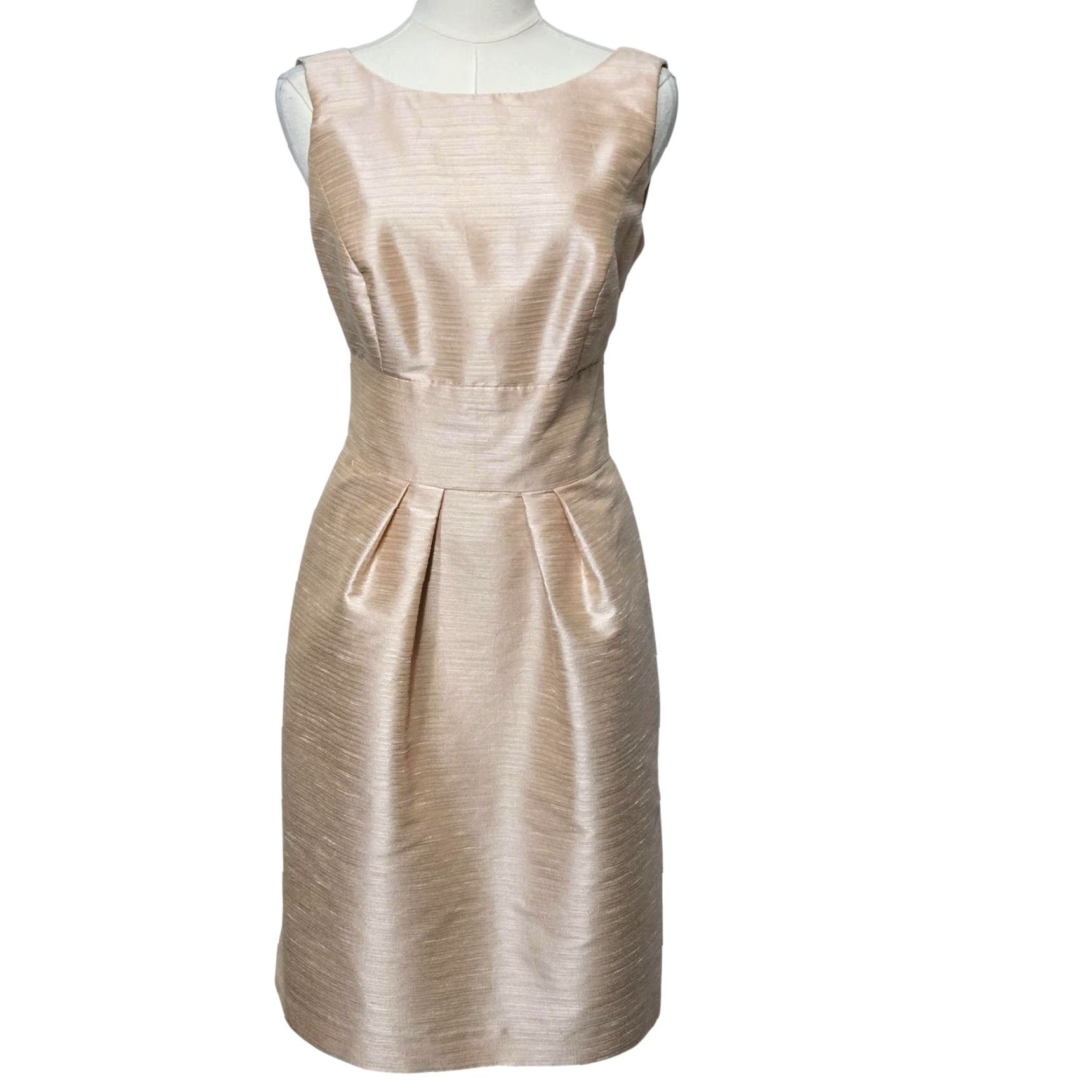 Vintage Alfred Sung Dress Womens 8 Beige Satin Fit & Flare Backless Bow Bridesmaid Party Size M / US 6-8 / IT 42-44 - 2 Thumbnail