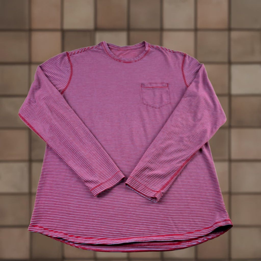 Lululemon Lululemon Shirt Mens L Red Striped Long Sleeve Crew Neck Basic Athleisure Shirt Size US L / EU 52-54 / 3 - 1 Thumbnail