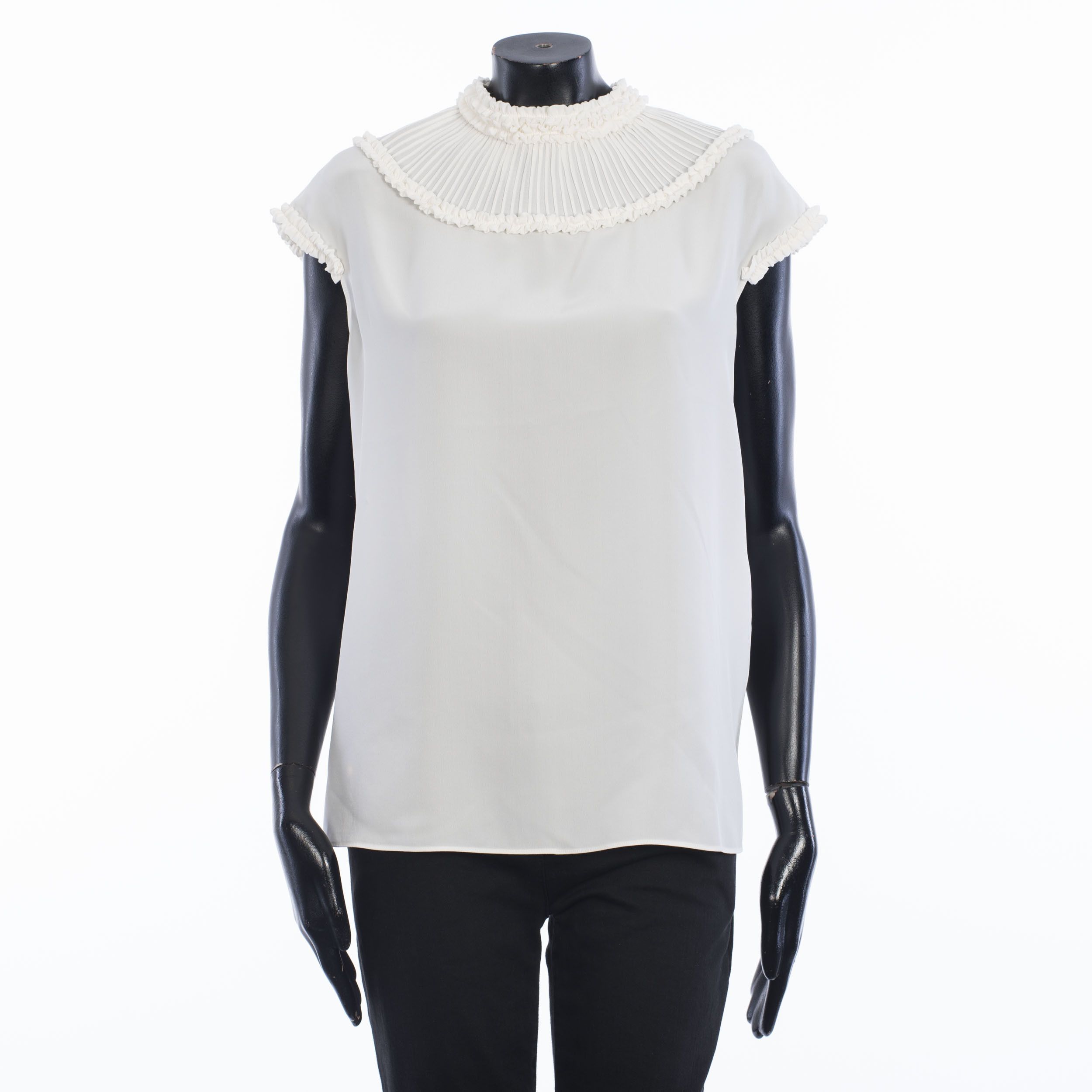 Fendi Crêpe De Chine Top With Ruffles In White Silk Size M / US 6-8 / IT 42-44 - 1 Thumbnail