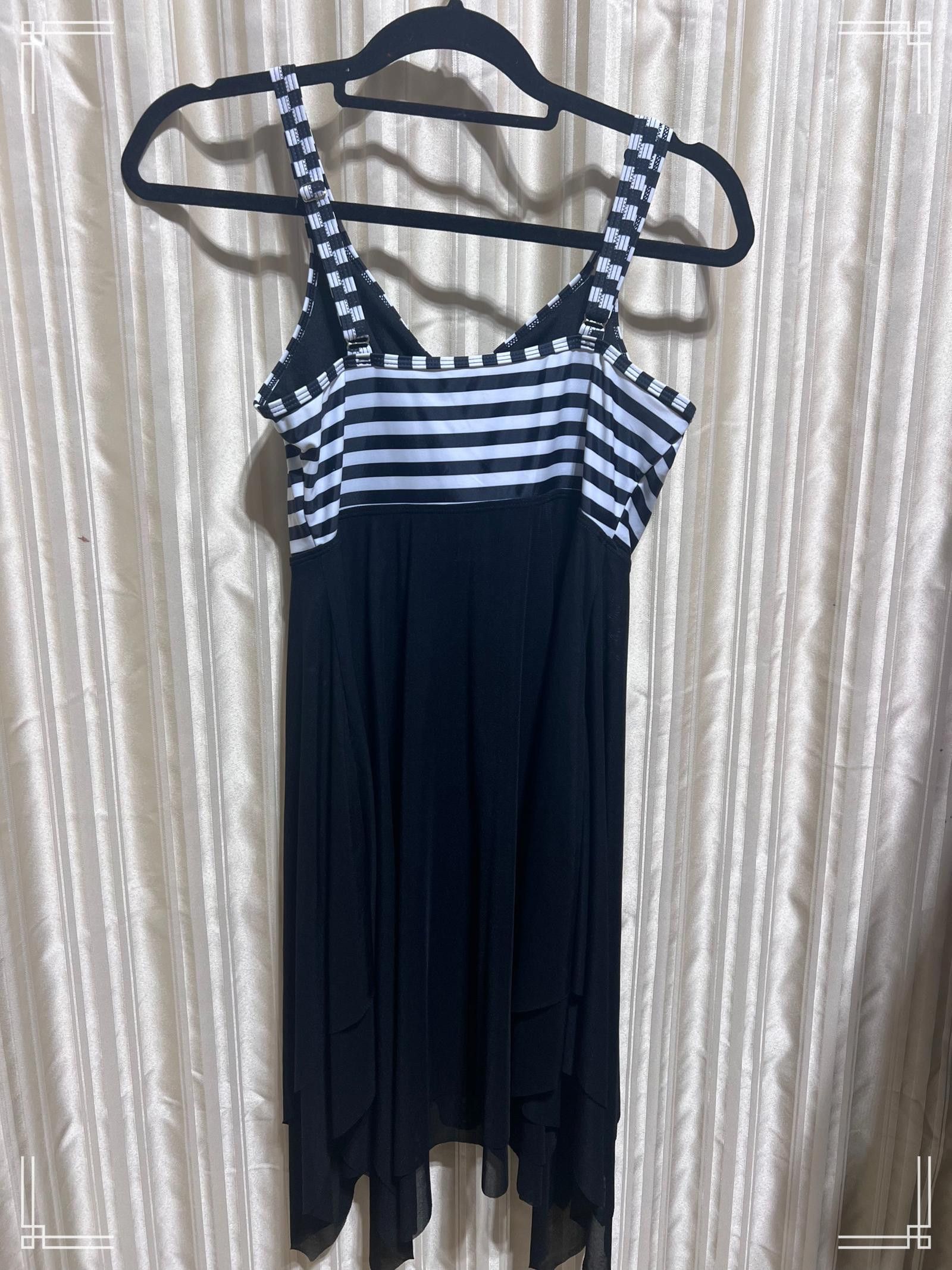 Designer Kate Kasin Women's Black and White Striped Chiffon Dress Size M / US 6-8 / IT 42-44 - 2 Thumbnail