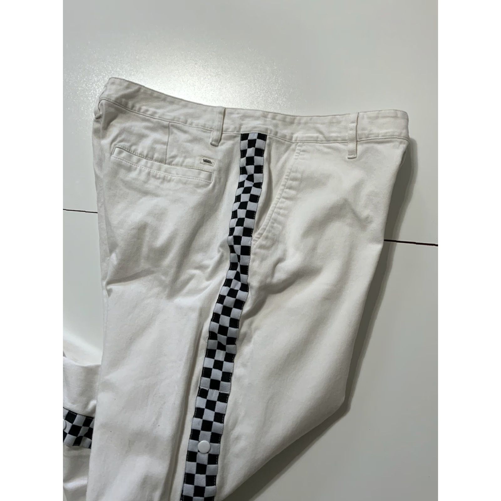 Vans VANS Checkered Tearaway Snap White Wide Leg Chino Pants Sz. 29 Womens Pants Wide-Leg White 29 Snap Size 29" - 5 Thumbnail