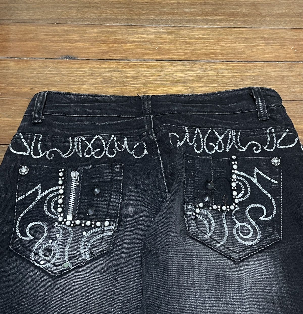 14th Addiction Rare Design Vintage Japanese Brand Flared Waxed Jeans 2000s Size US 30 / EU 46 - 4 Thumbnail