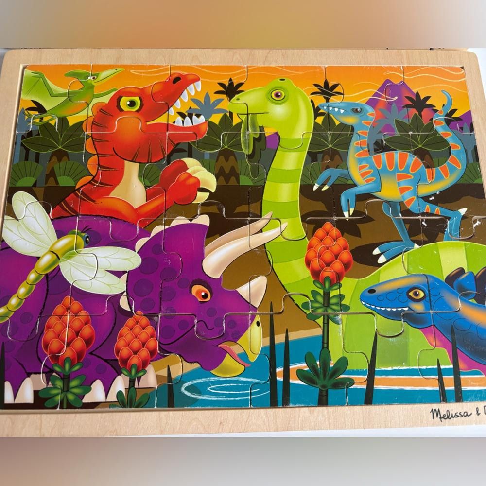 Designer Lot of 2 Melissa & Doug Wooden Jigsaw Dinosaur Puzzles Size ONE SIZE - 2 Thumbnail